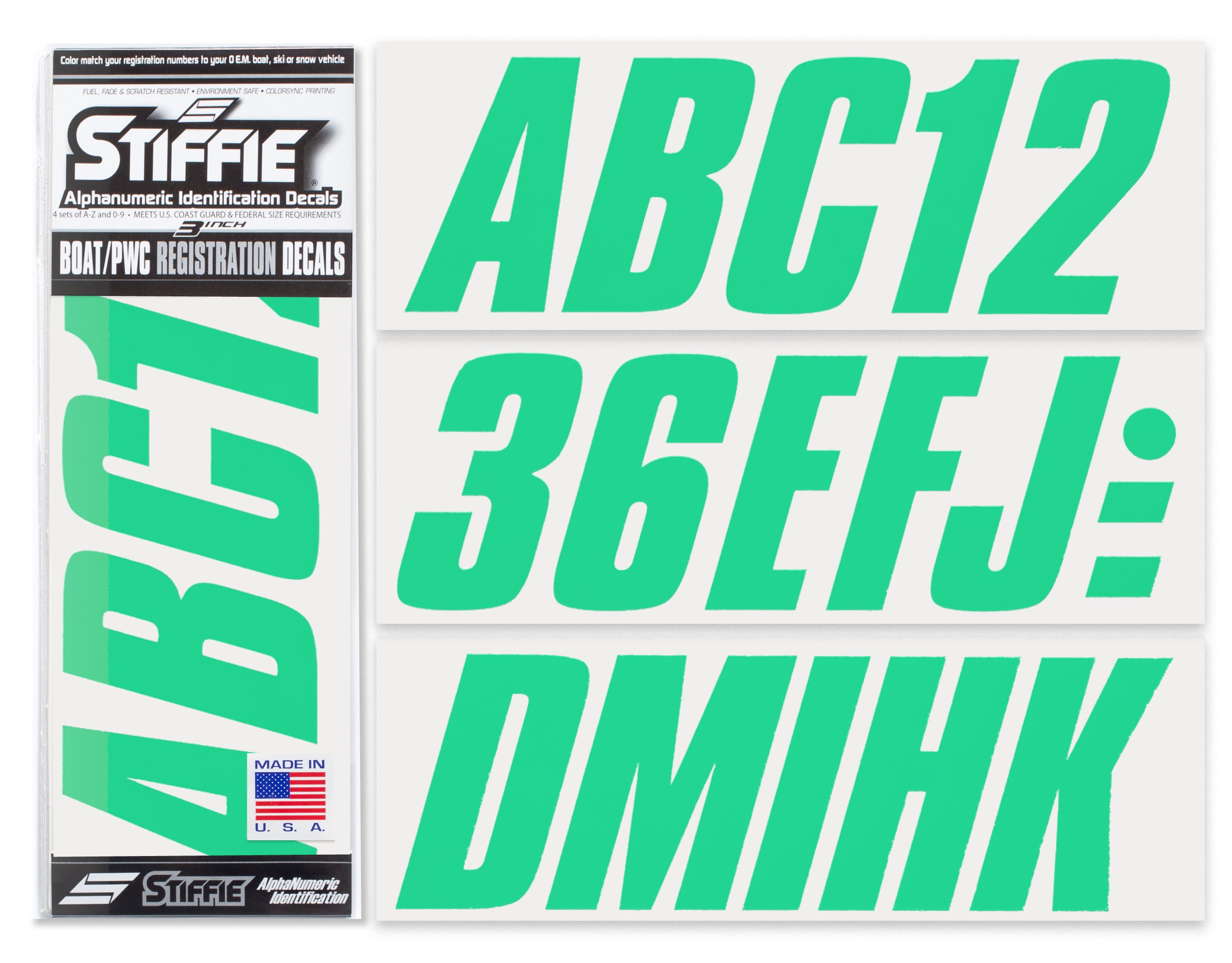 STIFFIE Shift Sea Foam Green 3" ID Kit Alpha-Numeric Registration Identification Numbers Stickers Decals for Boats & Personal Watercraft
