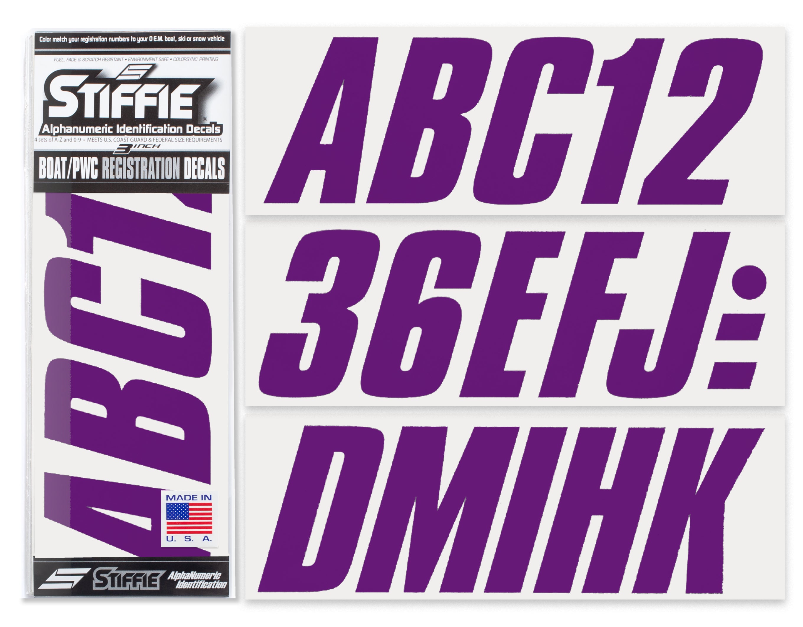 STIFFIE Shift Purple 3" ID Kit Alpha-Numeric Registration Identification Numbers Stickers Decals for Boats & Personal Watercraft