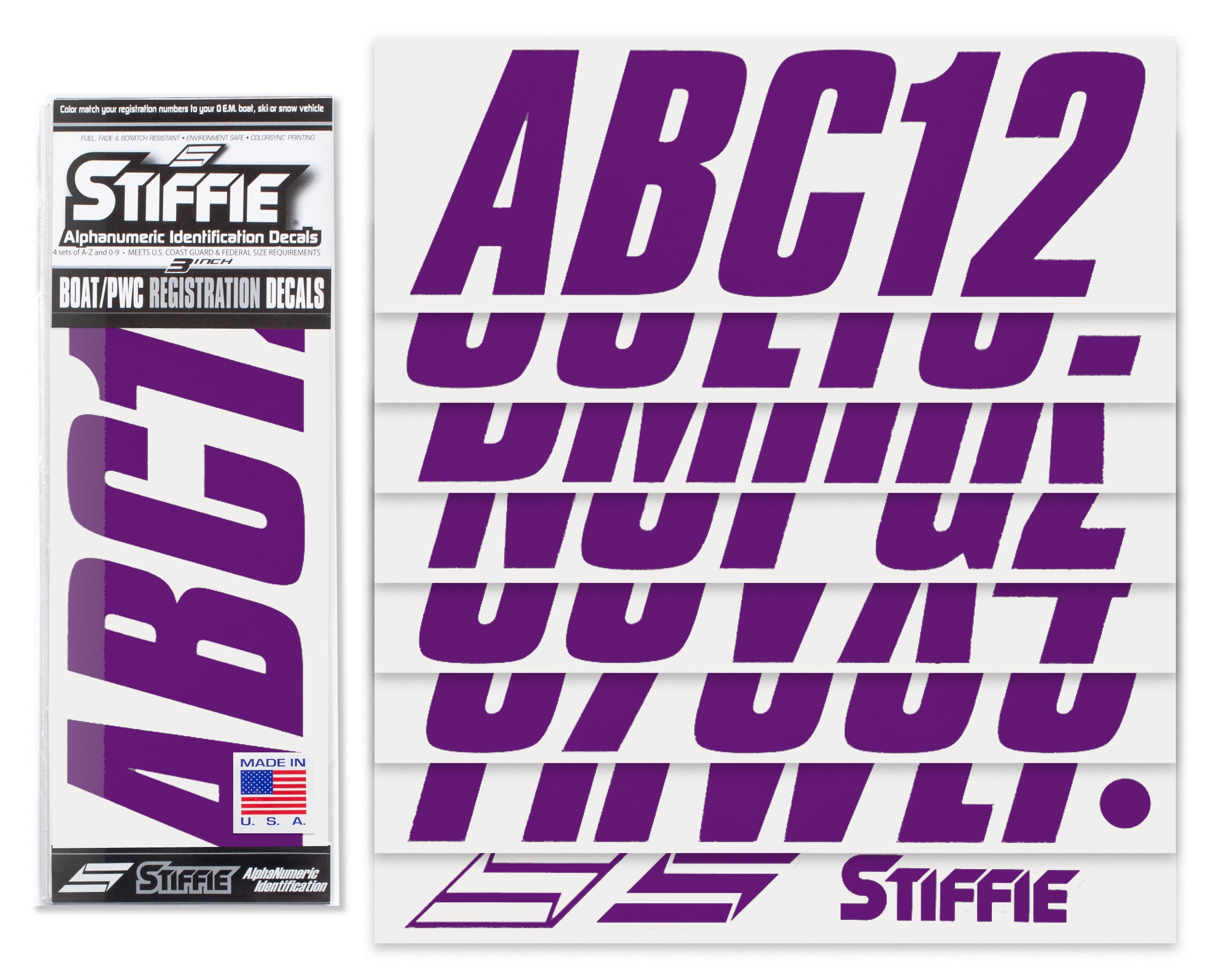 STIFFIE Shift Purple 3" ID Kit Alpha-Numeric Registration Identification Numbers Stickers Decals for Boats & Personal Watercraft