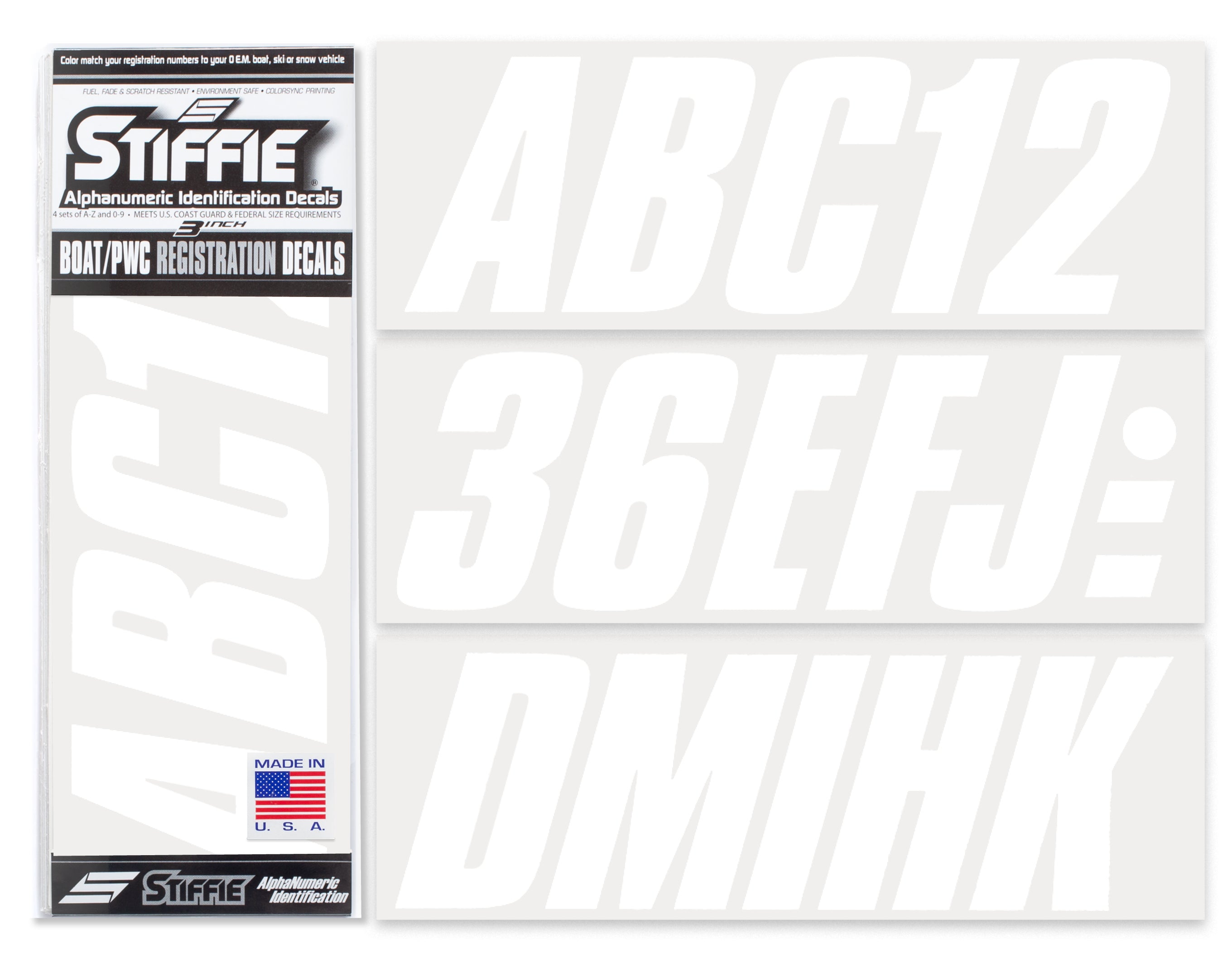 STIFFIE Shift White 3" ID Kit Alpha-Numeric Registration Identification Numbers Stickers Decals for Boats & Personal Watercraft
