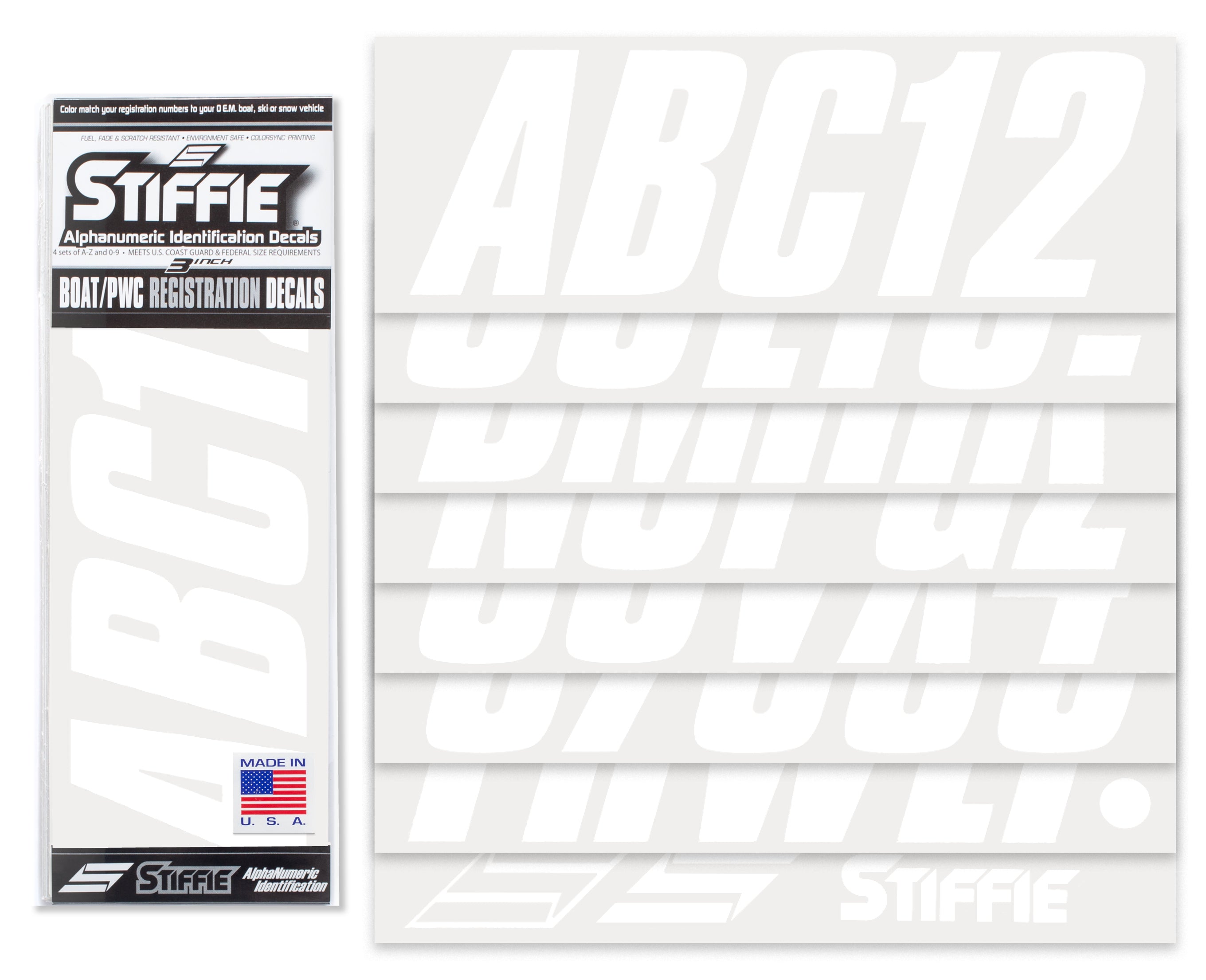 STIFFIE Shift White 3" ID Kit Alpha-Numeric Registration Identification Numbers Stickers Decals for Boats & Personal Watercraft