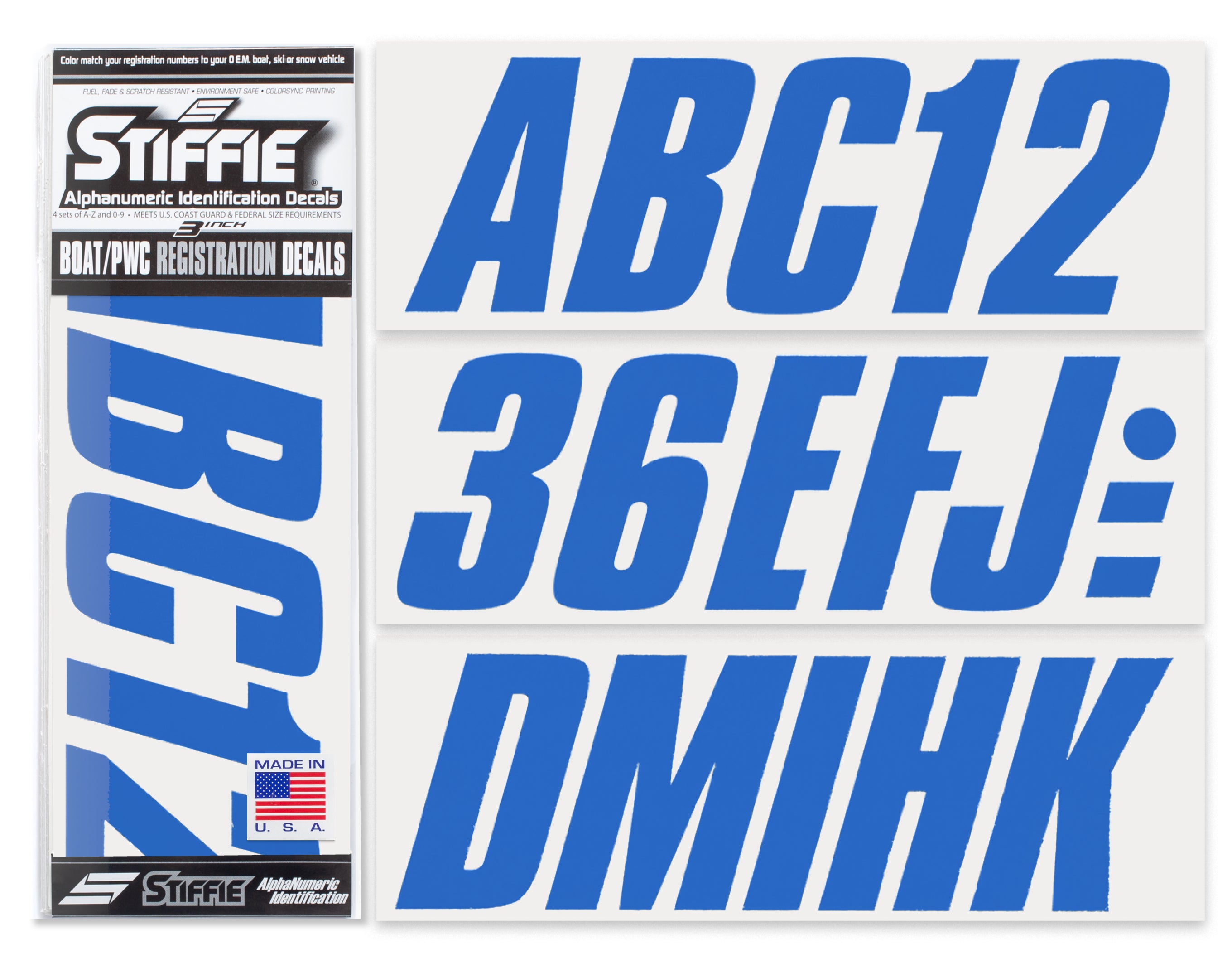 STIFFIE Shift Blue 3" ID Kit Alpha-Numeric Registration Identification Numbers Stickers Decals for Boats & Personal Watercraft