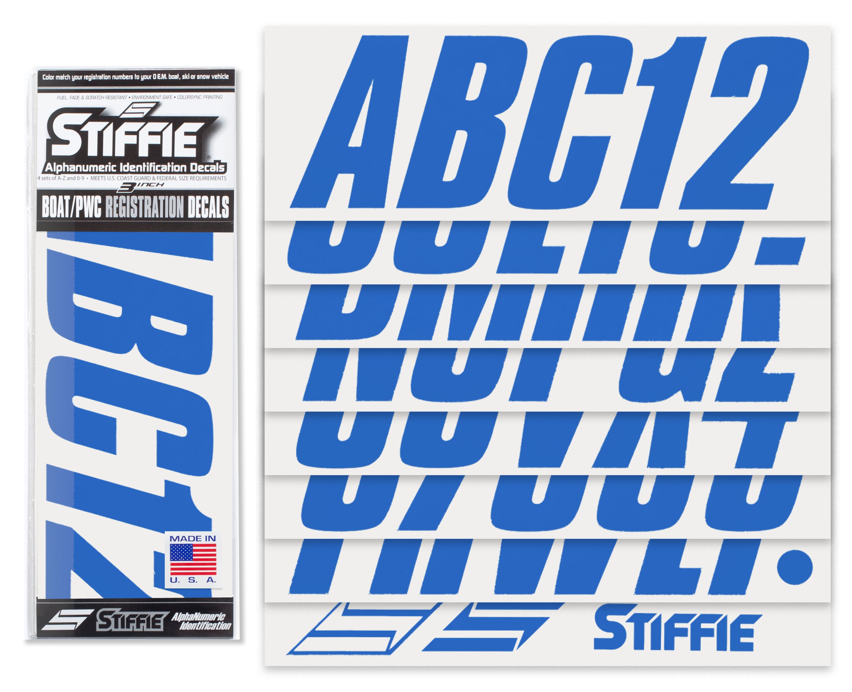 STIFFIE Shift Blue 3" ID Kit Alpha-Numeric Registration Identification Numbers Stickers Decals for Boats & Personal Watercraft