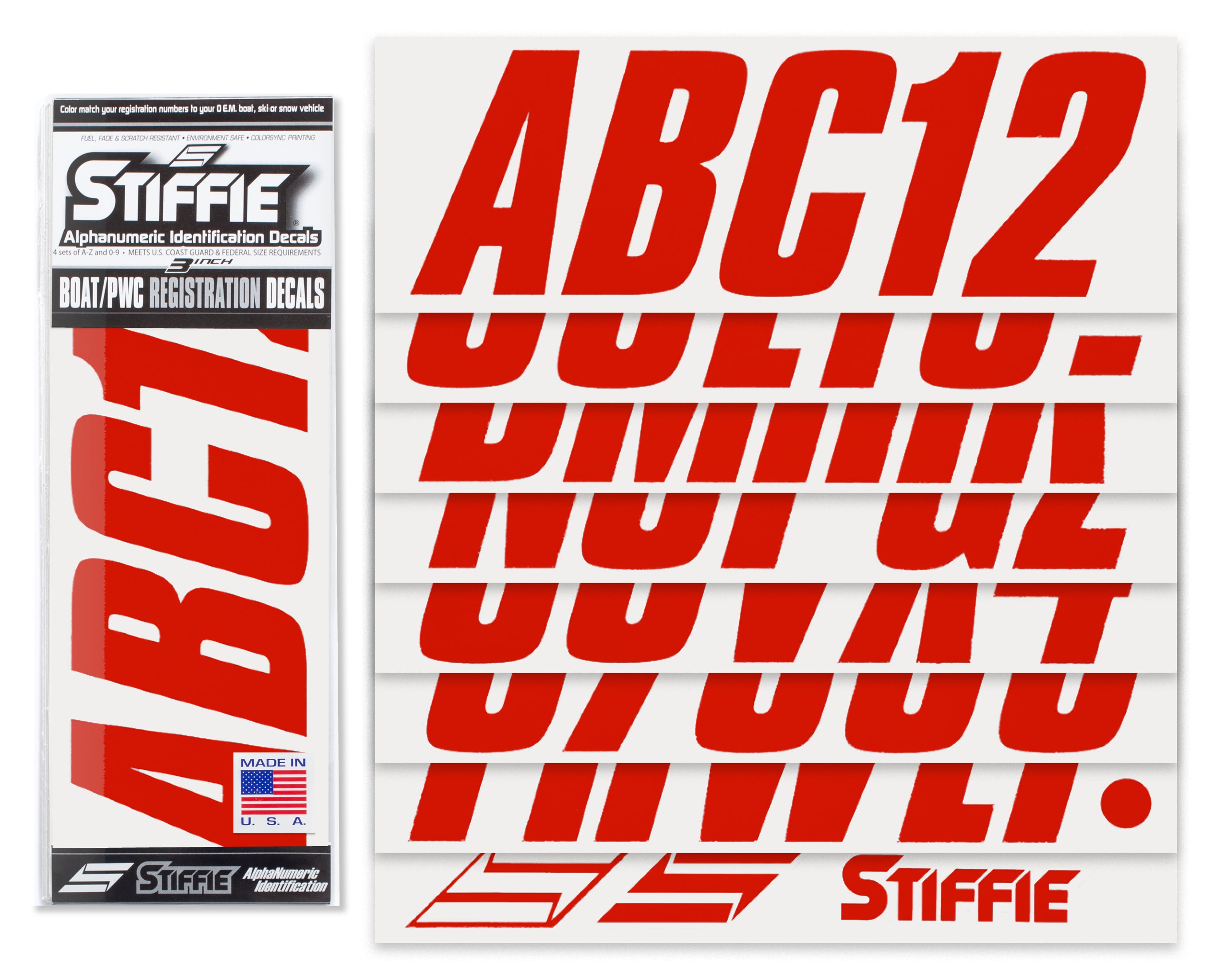 STIFFIE Shift Red 3" ID Kit Alpha-Numeric Registration Identification Numbers Stickers Decals for Boats & Personal Watercraft