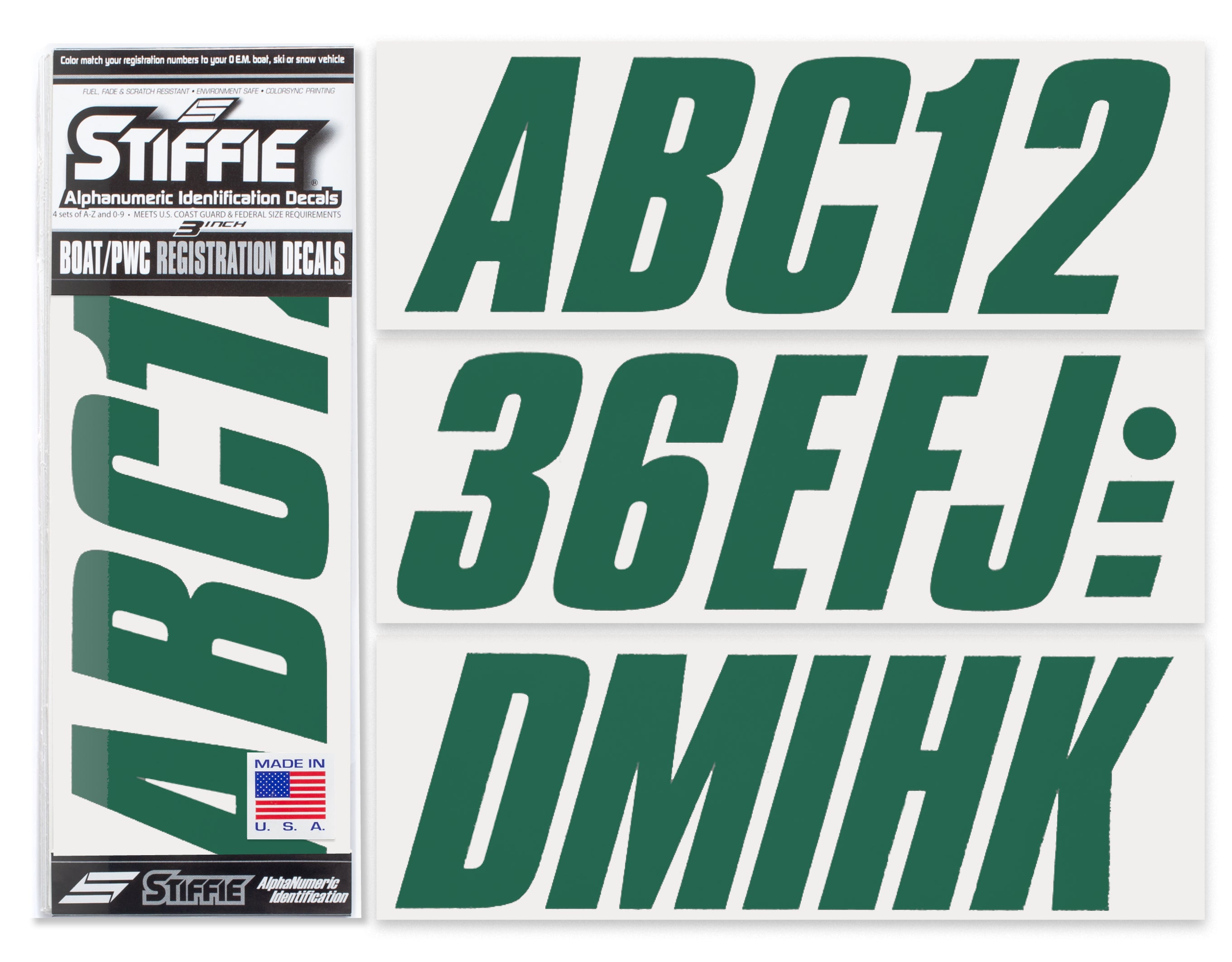 STIFFIE Shift Racing Green 3" ID Kit Alpha-Numeric Registration Identification Numbers Stickers Decals for Boats & Personal Watercraft