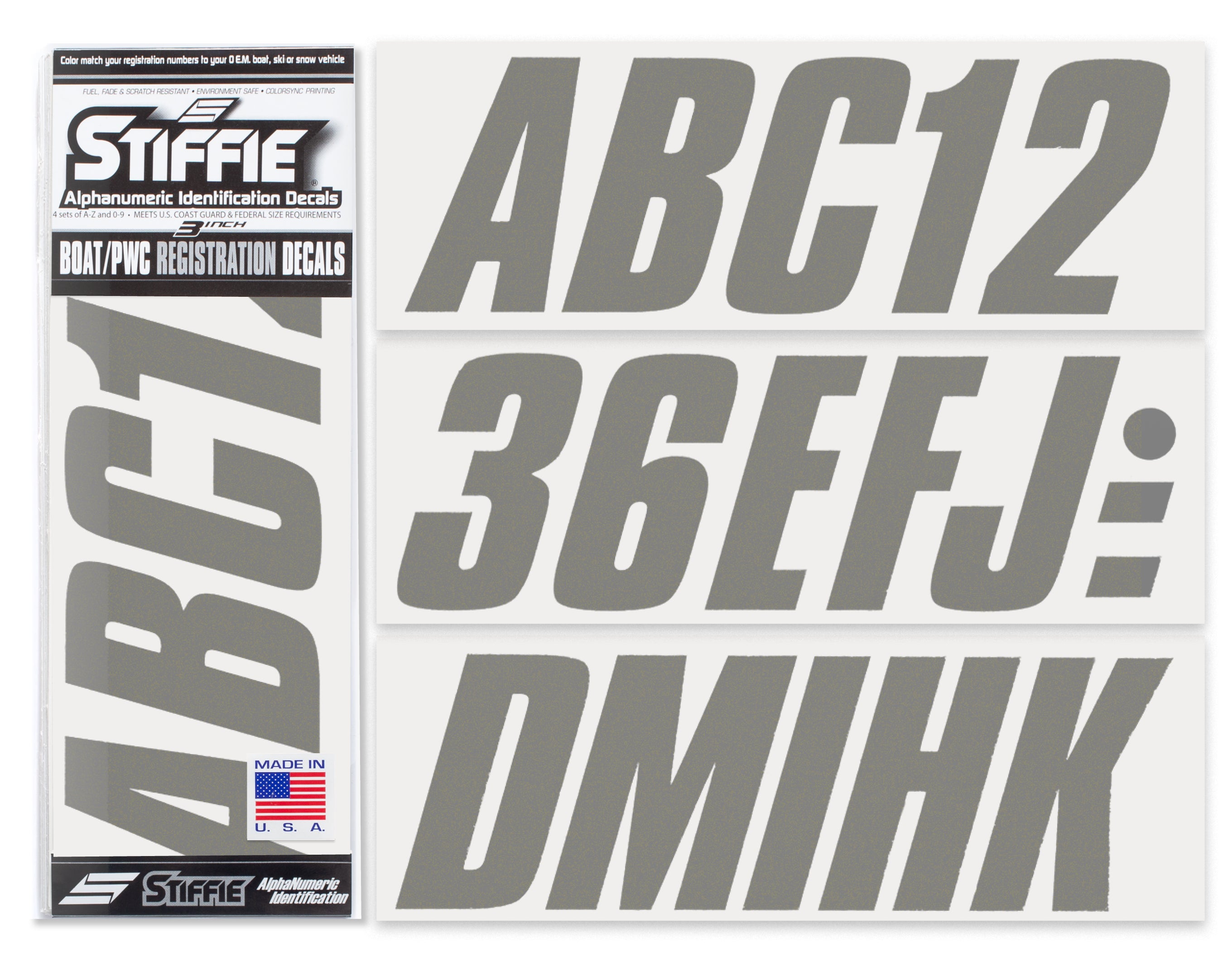 STIFFIE Shift Carbon 3" ID Kit Alpha-Numeric Registration Identification Numbers Stickers Decals for Boats & Personal Watercraft