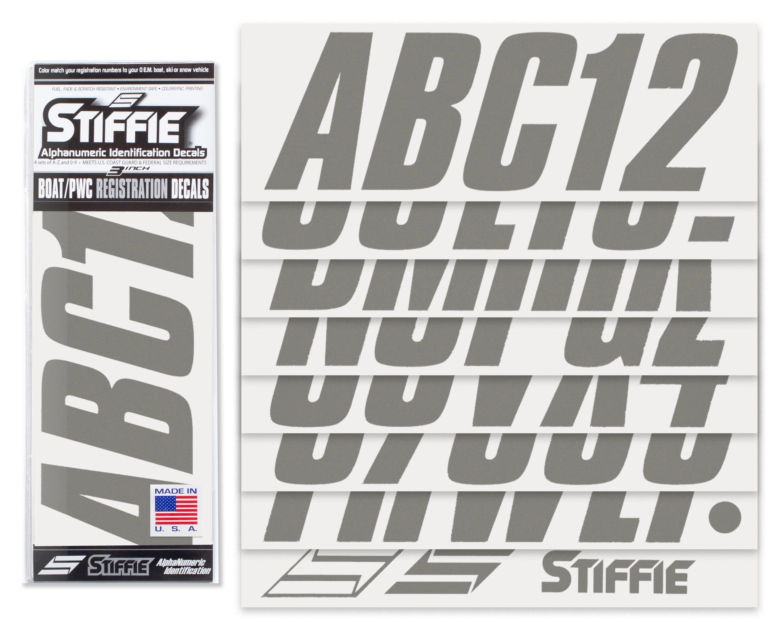 STIFFIE Shift Carbon 3" ID Kit Alpha-Numeric Registration Identification Numbers Stickers Decals for Boats & Personal Watercraft