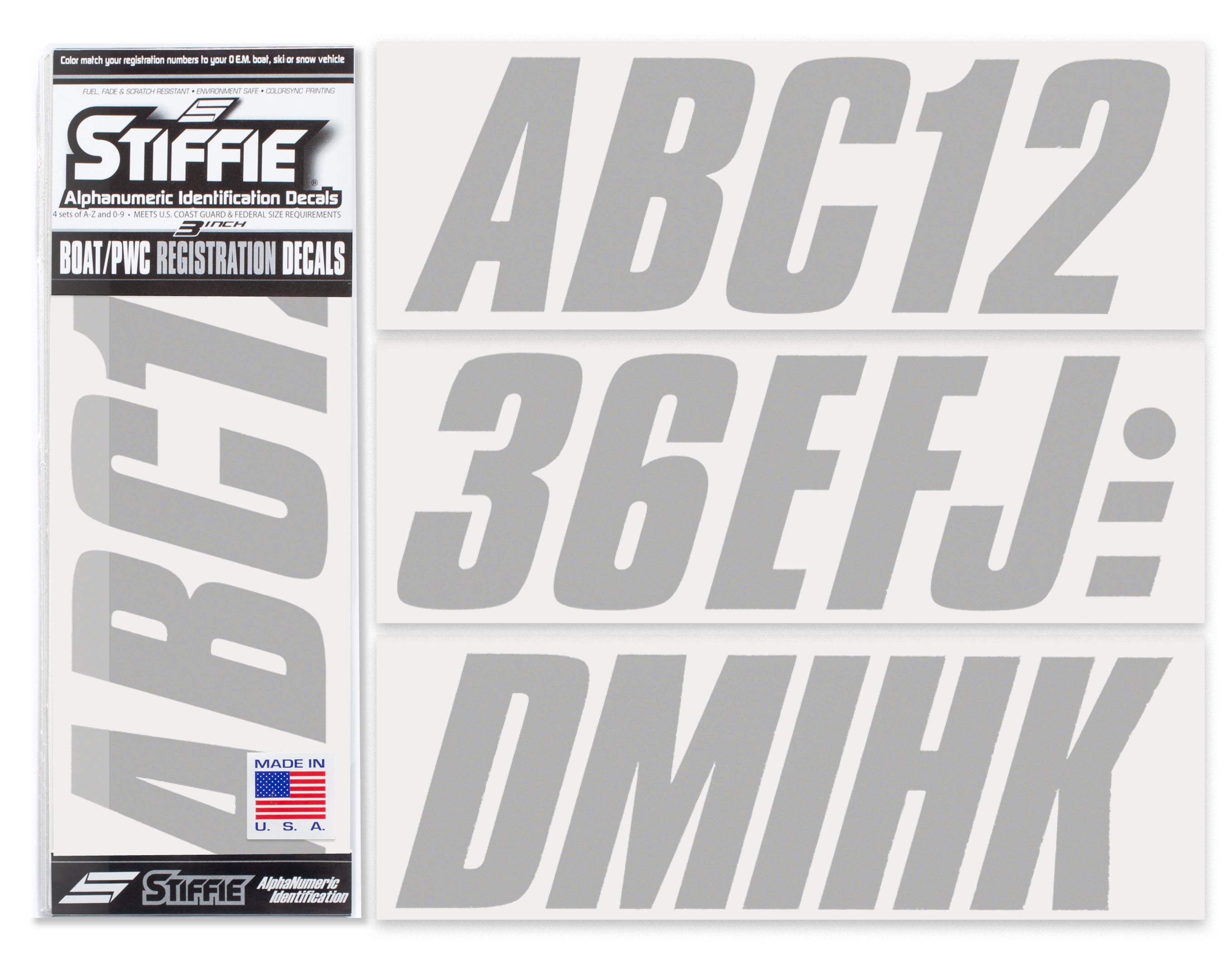 STIFFIE Shift Silver 3" ID Kit Alpha-Numeric Registration Identification Numbers Stickers Decals for Boats & Personal Watercraft