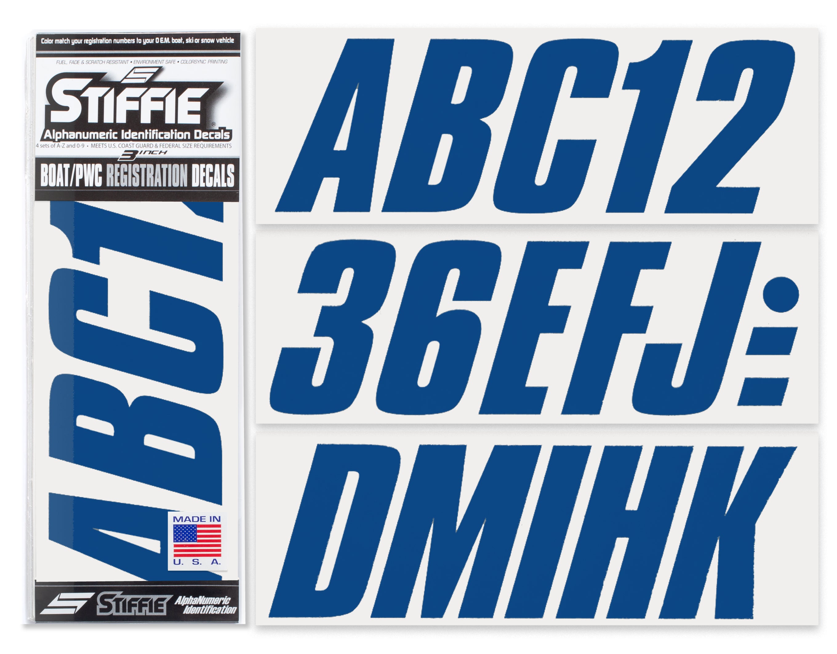 STIFFIE Shift Navy 3" ID Kit Alpha-Numeric Registration Identification Numbers Stickers Decals for Boats & Personal Watercraft