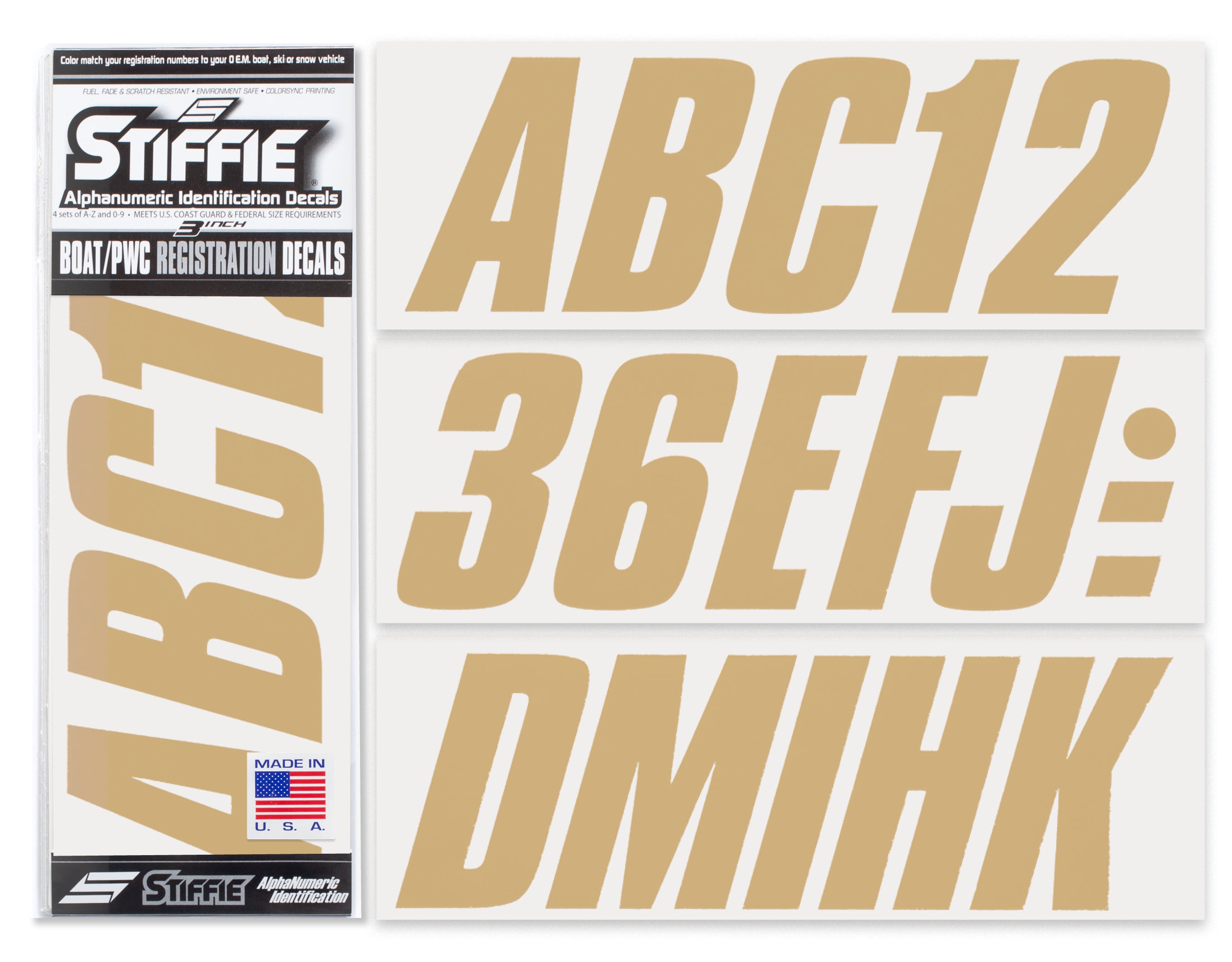 STIFFIE Shift Tan 3" ID Kit Alpha-Numeric Registration Identification Numbers Stickers Decals for Boats & Personal Watercraft