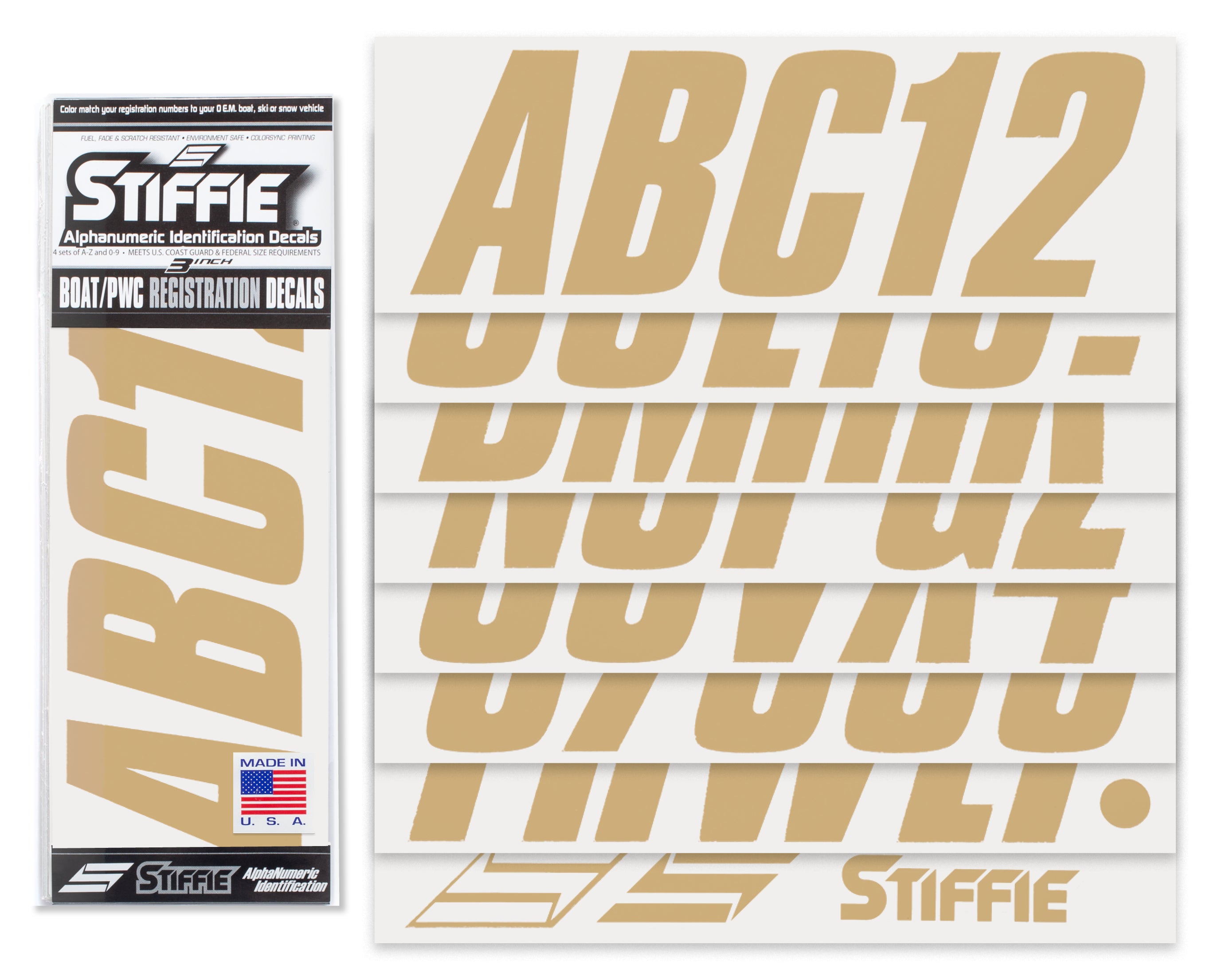 STIFFIE Shift Tan 3" ID Kit Alpha-Numeric Registration Identification Numbers Stickers Decals for Boats & Personal Watercraft