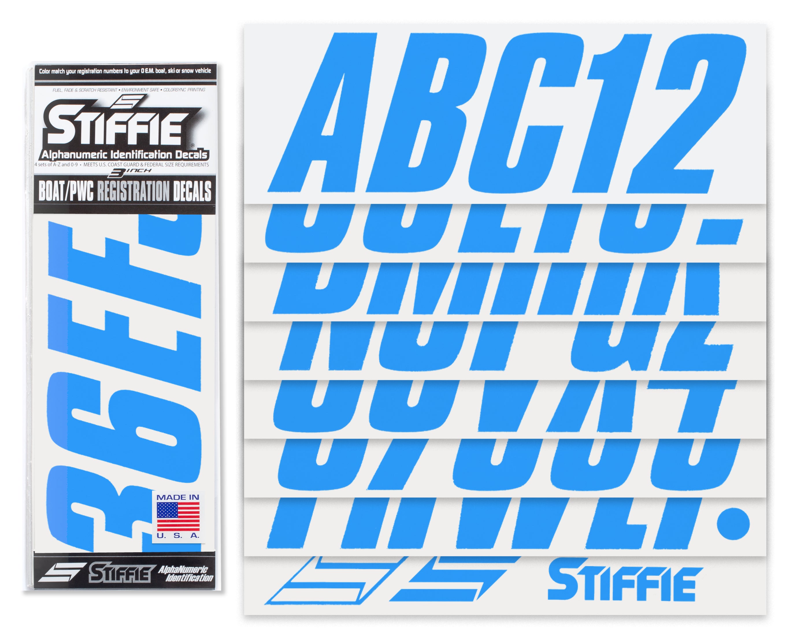 STIFFIE Shift Blueberry Super Sticky 3" Alpha Numeric Registration Identification Numbers Stickers Decals for Sea-Doo Spark, Inflatable Boats, Ribs, Hypalon/PVC, PWC and Boats.