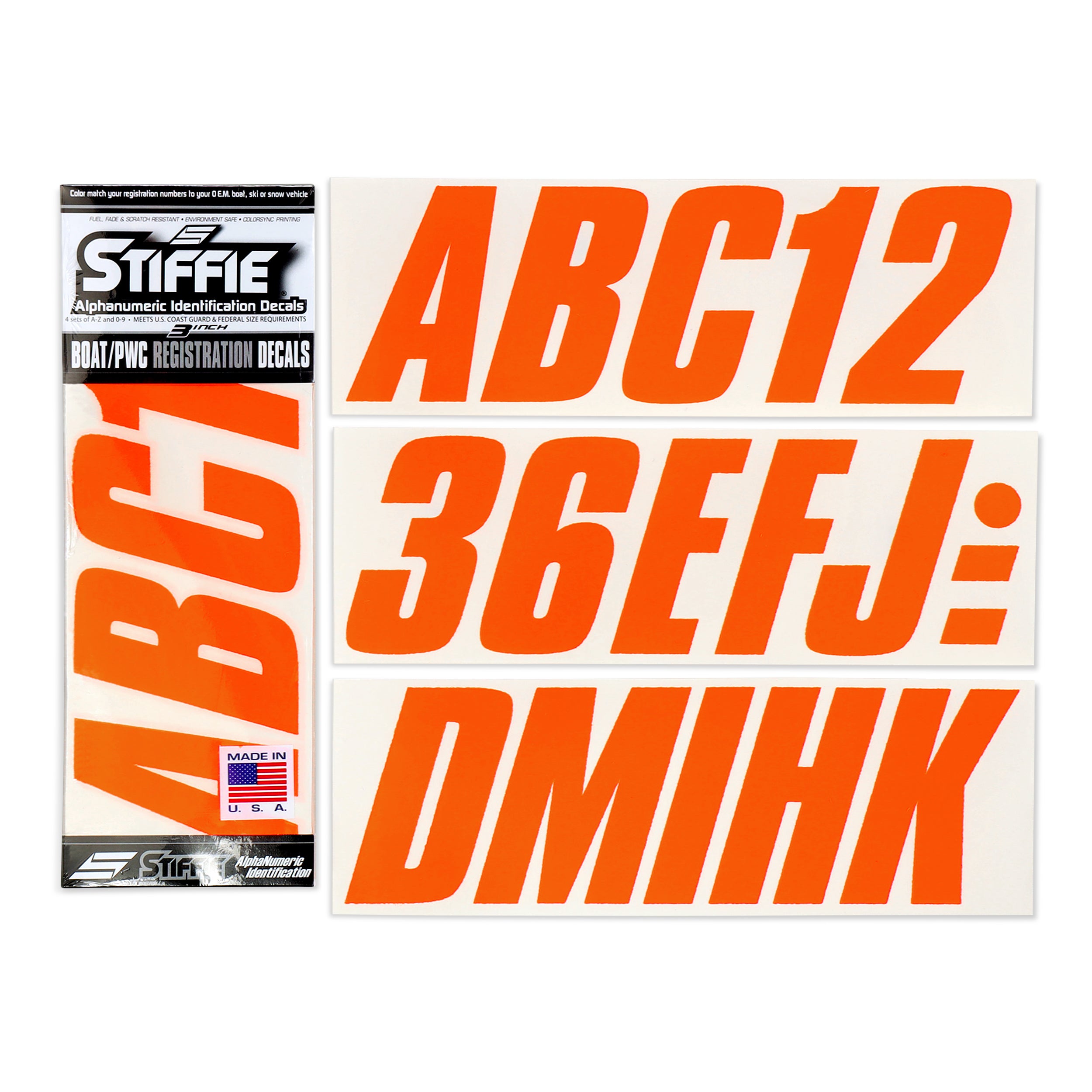 STIFFIE Shift Electric Orange 3" ID Kit Alpha-Numeric Registration Identification Numbers Stickers Decals for Boats & Personal Watercraft