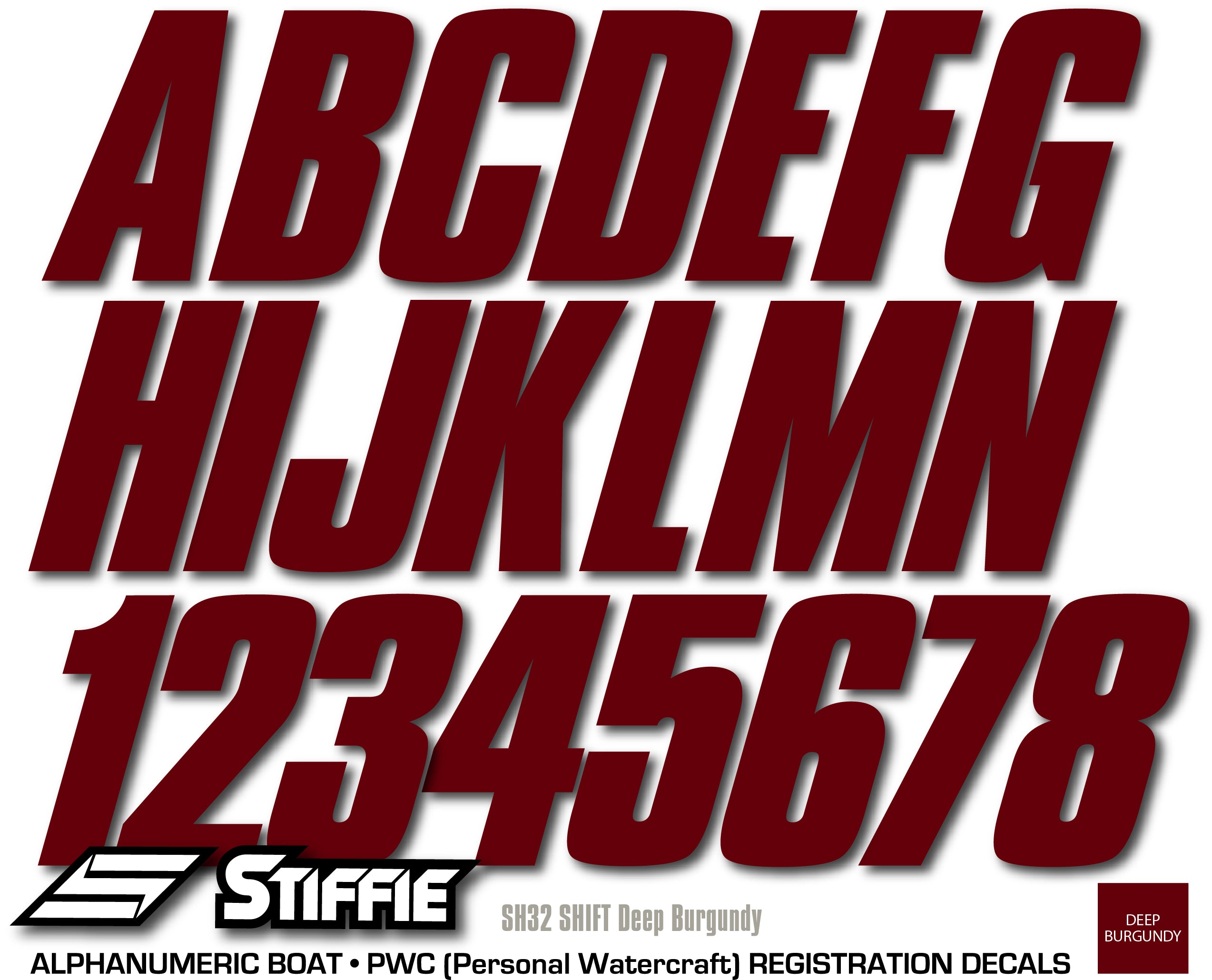 STIFFIE Shift Deep Burgundy 3" ID Kit Alpha-Numeric Registration Identification Numbers Stickers Decals for Boats & Personal Watercraft