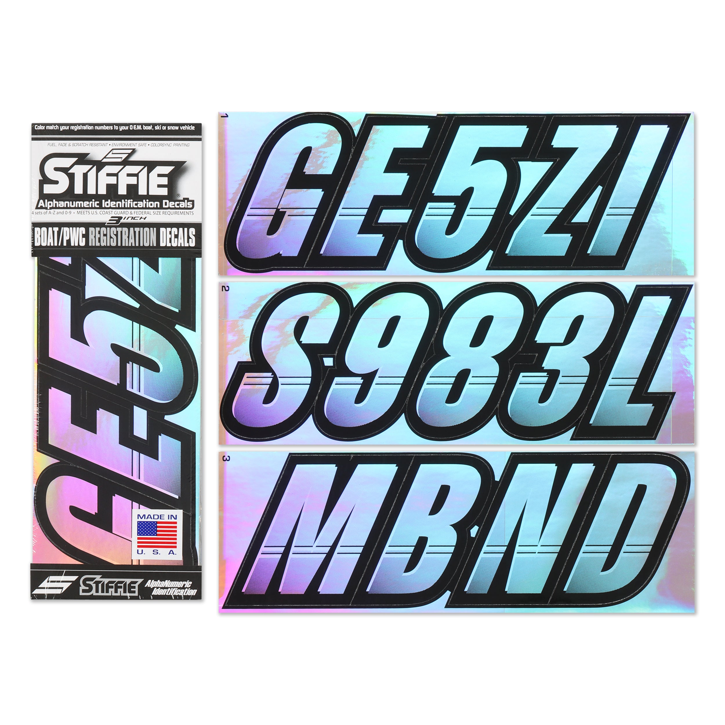 STIFFIE Techtron Chrome/Black 3" Alpha-Numeric Registration Identification Numbers Stickers Decals for Boats & Personal Watercraft