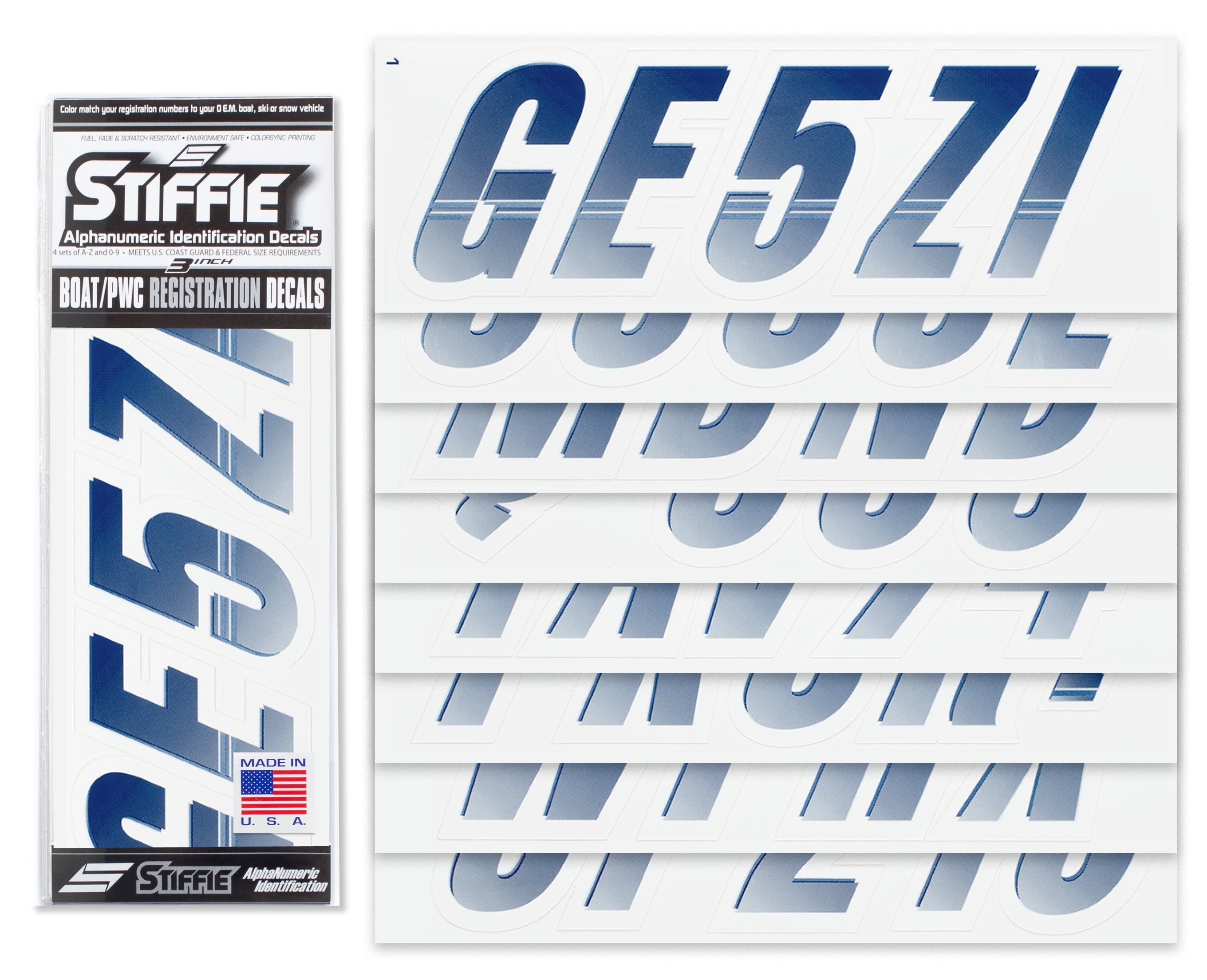 Techtron Navy / White 3" Alpha-Numeric Registration Identification Numbers Stickers Decals for Boats & Personal Watercraft