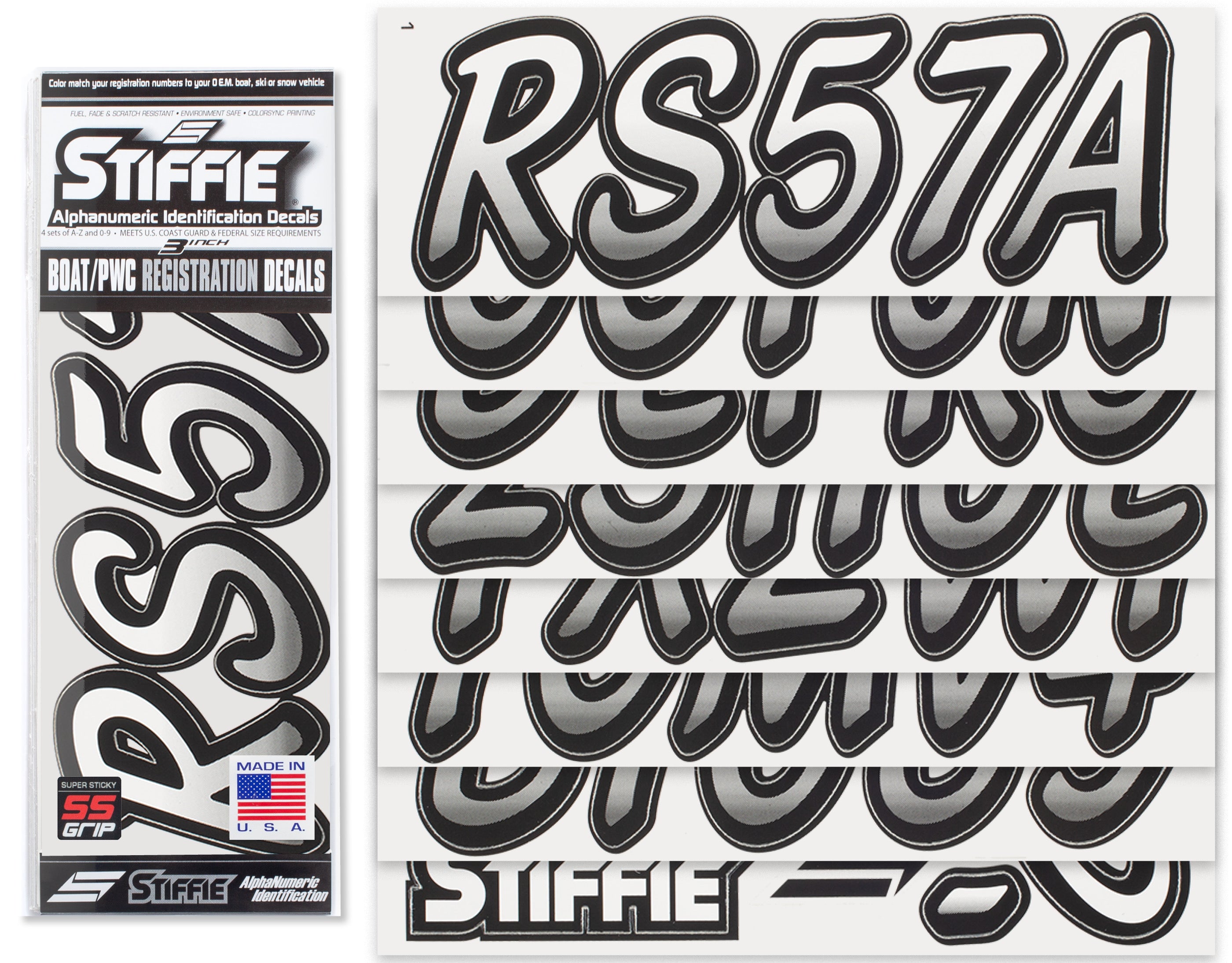 STIFFIE Whipline White/Black Super Sticky 3" Alpha Numeric Registration Identification Numbers Stickers Decals for Sea-Doo Spark, Inflatable Boats, Ribs, Hypalon/PVC, PWC and Boats.…