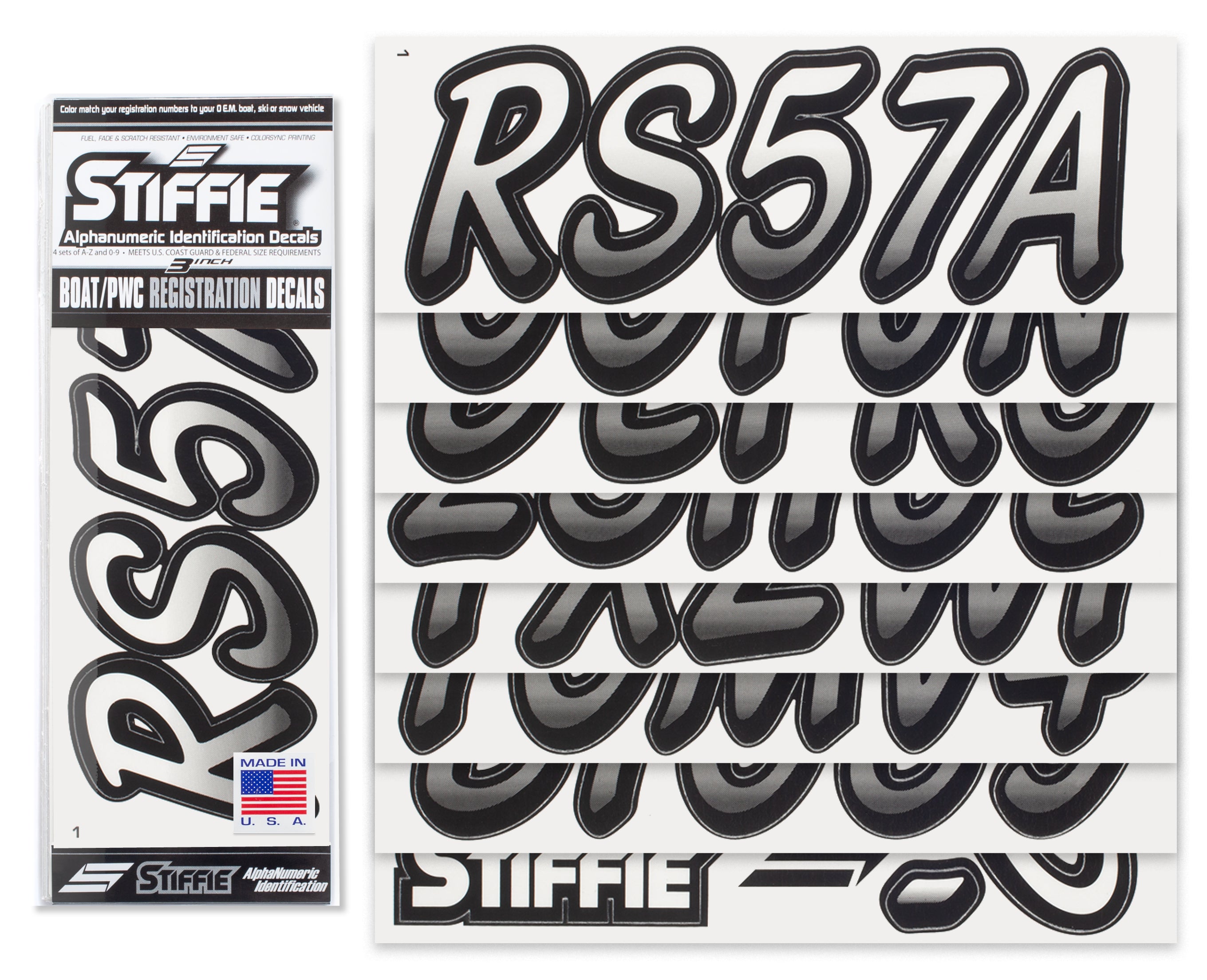 STIFFIE Whipline Transparent/Black 3" Alpha-Numeric Registration Identification Numbers Stickers Decals for Boats & Personal Watercraft