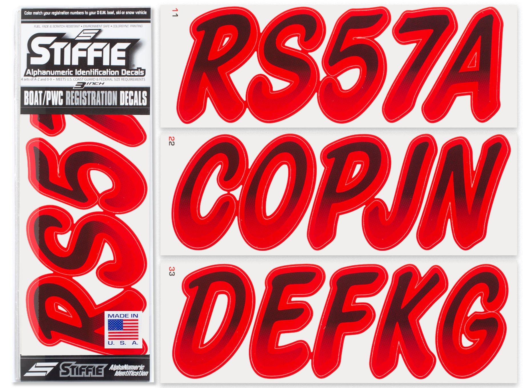 thumbnail image 2 of Stiffie Whipline WL14 Boat & PWC Decal Kit – Black/Red Registration Numbers For Sea-Doo, Made In USA 2 of 4