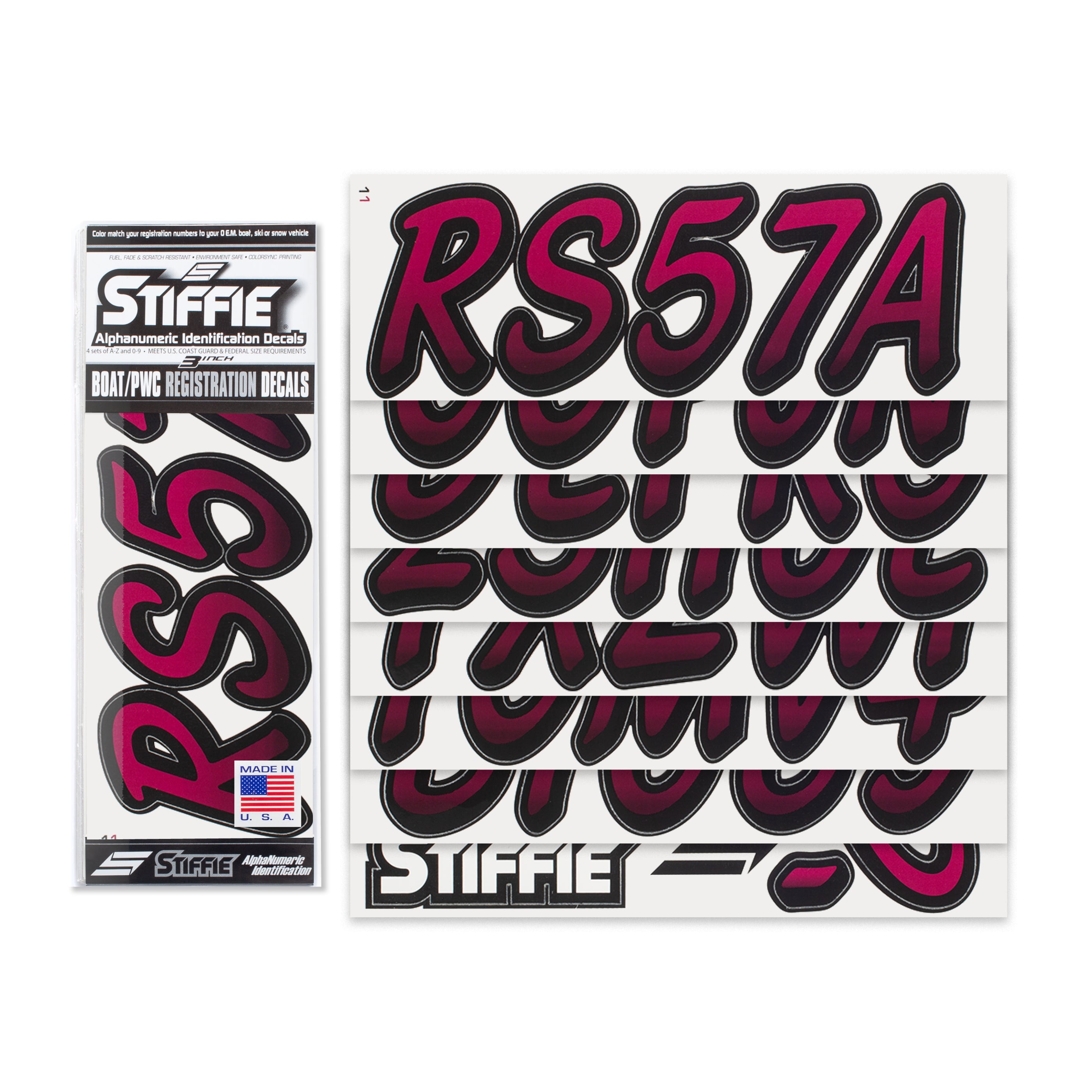 Stiffie Whipline Wine/Black 3" Alpha-Numeric Registration Identification Numbers Stickers Decals for Boats & Personal Watercraft