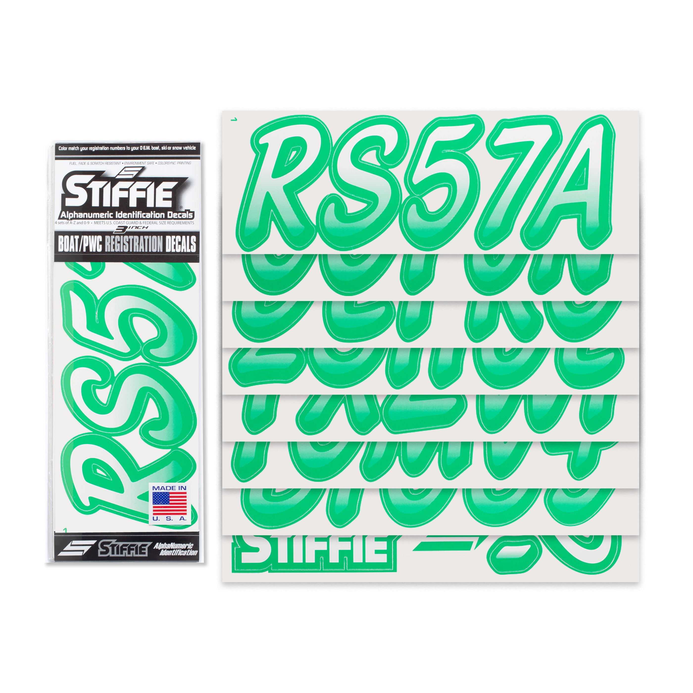 STIFFIE Whipline White/Teal 3" Alpha-Numeric Registration Identification Numbers Stickers Decals for Boats & Personal Watercraft