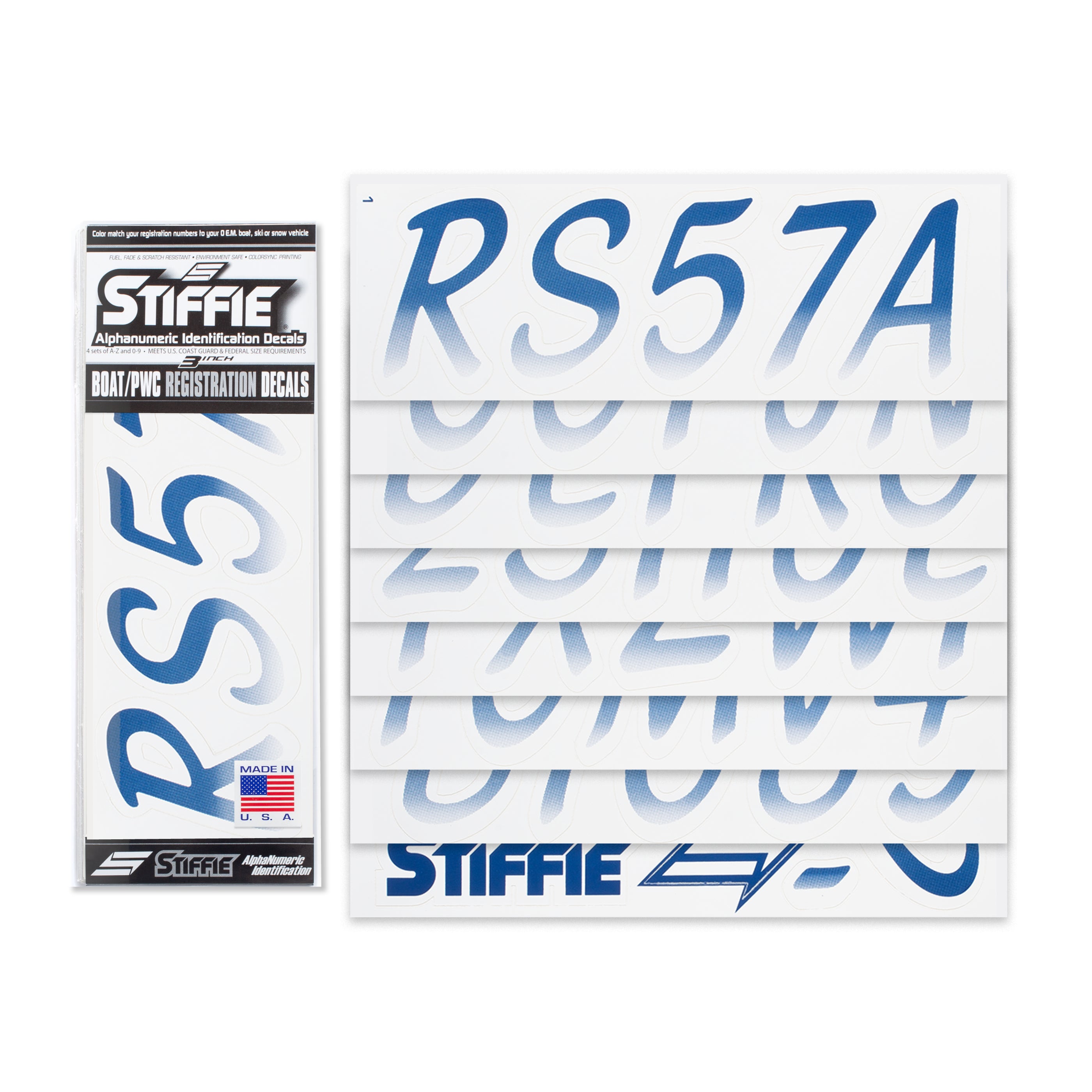 STIFFIE Whipline Navy/White 3" Alpha-Numeric Registration Identification Numbers Stickers Decals for Boats & Personal Watercraft