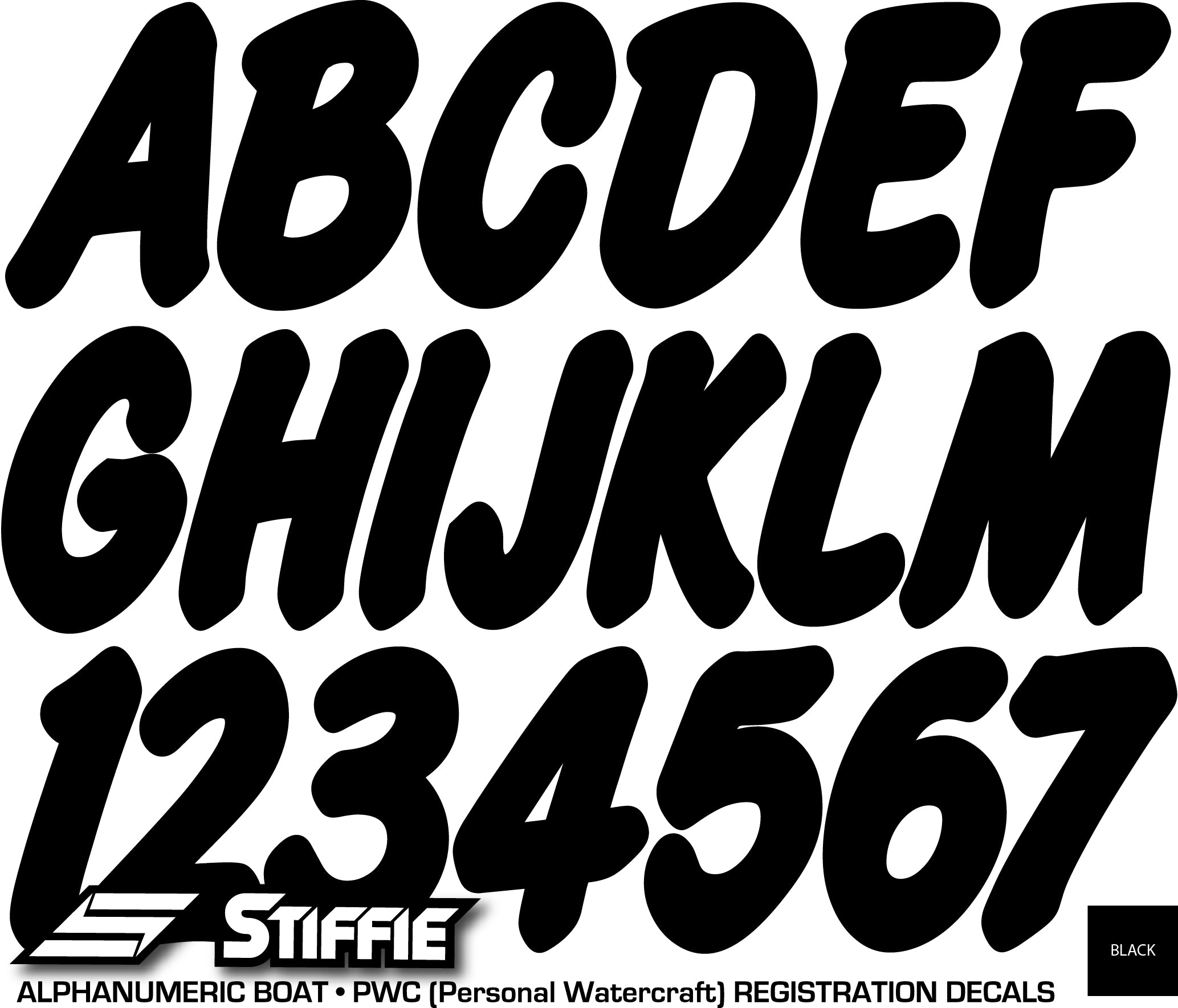 STIFFIE Whip-One Black 3" Alpha-Numeric Registration Identification Numbers Stickers Decals for Boats & Personal Watercraft