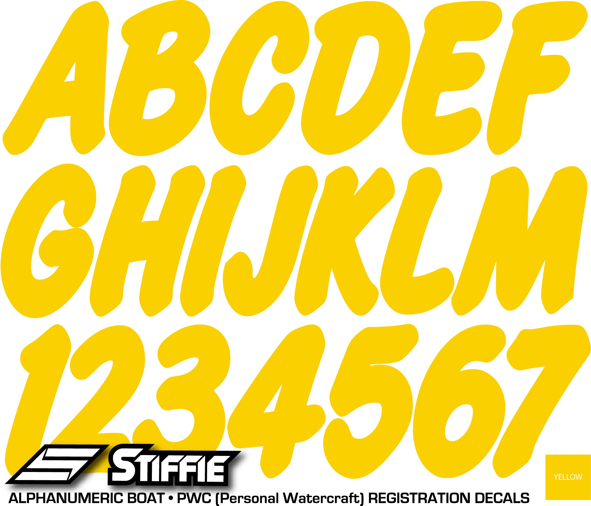 STIFFIE Whip-One Yellow 3" Alpha-Numeric Registration Identification Numbers Stickers Decals for Boats & Personal Watercraft