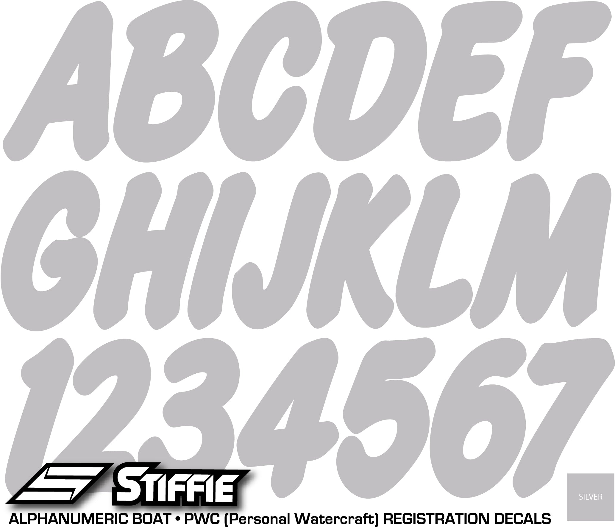 STIFFIE Whip-One Silver 3" Alpha-Numeric Registration Identification Numbers Stickers Decals for Boats & Personal Watercraft