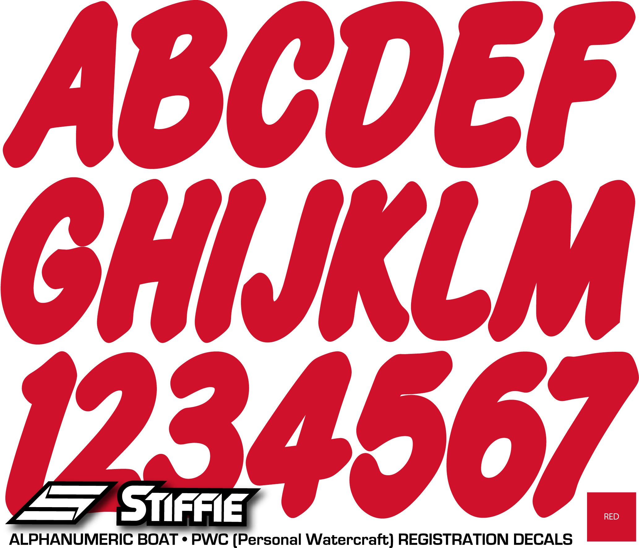 STIFFIE Whip-One Red 3" Alpha-Numeric Registration Identification Numbers Stickers Decals for Boats & Personal Watercraft
