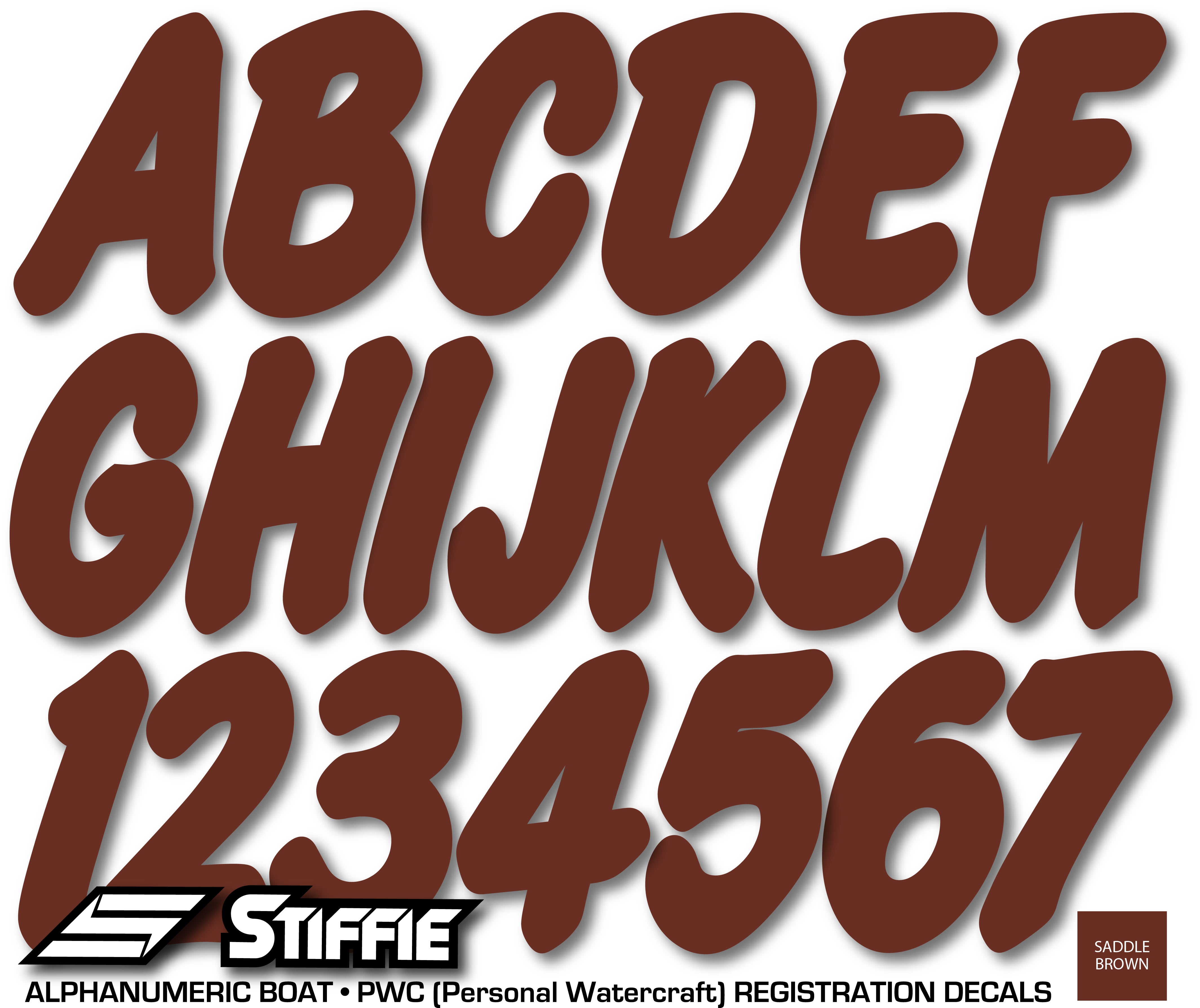 STIFFIE Whip-One Saddle Brown 3" Alpha-Numeric Registration Identification Numbers Stickers Decals for Boats & Personal Watercraft