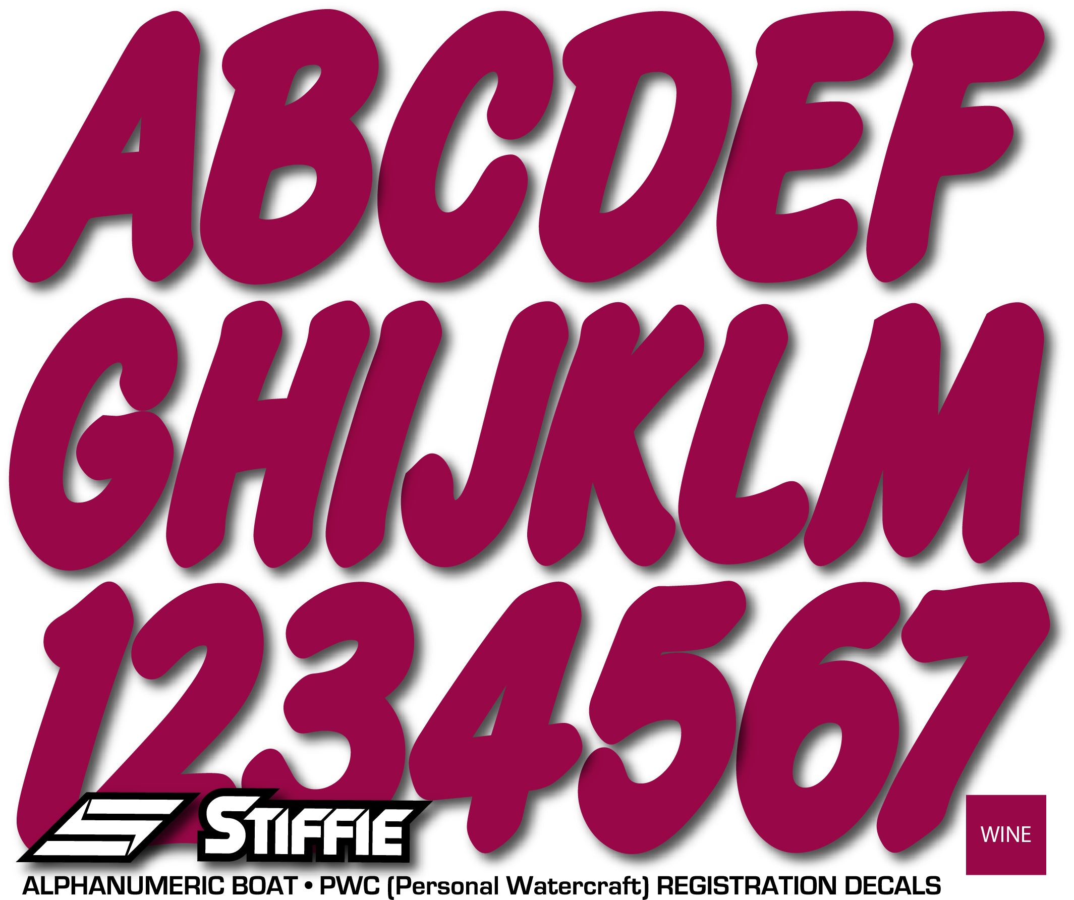 STIFFIE Whip-One Wine 3" Alpha-Numeric Registration Identification Numbers Stickers Decals for Boats & Personal Watercraft