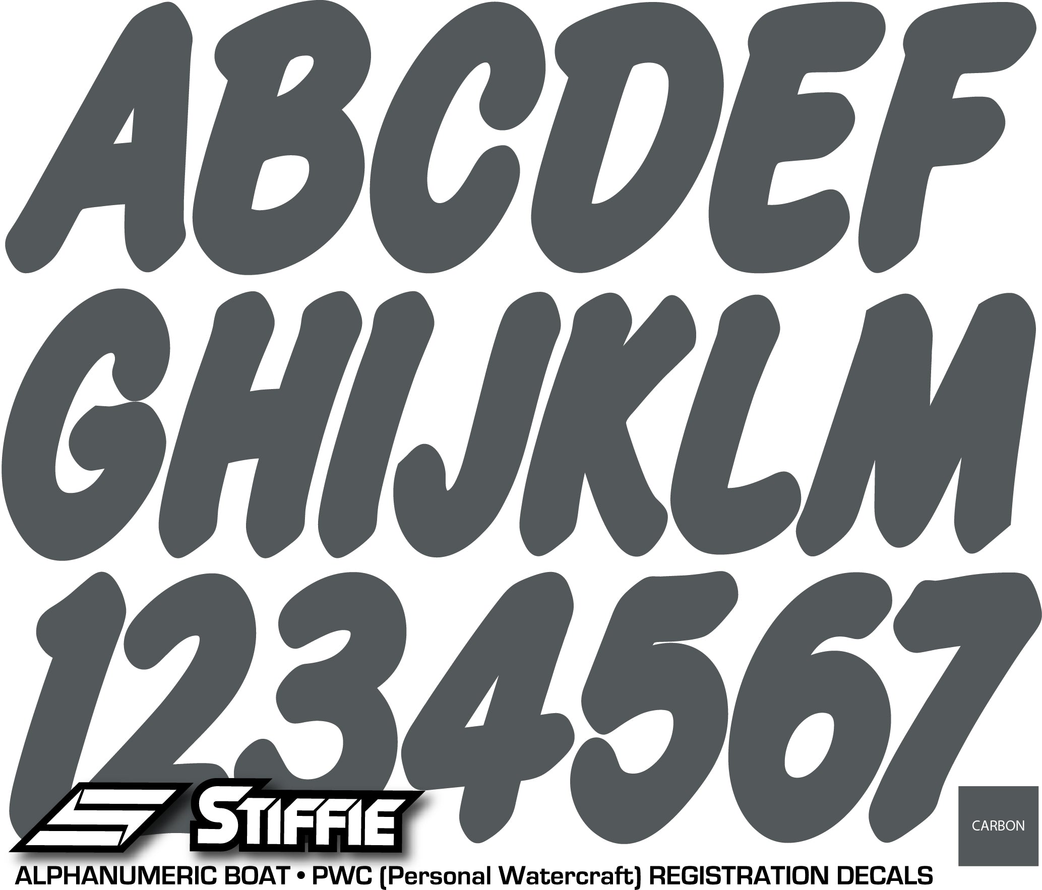 STIFFIE Whip-One Carbon 3" Alpha-Numeric Registration Identification Numbers Stickers Decals for Boats & Personal Watercraft