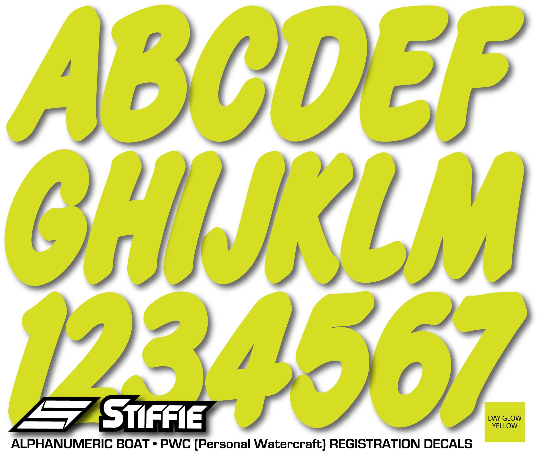 STIFFIE Whip-One Electric Lime 3" Alpha-Numeric Registration Identification Numbers Stickers Decals for Boats & Personal Watercraft