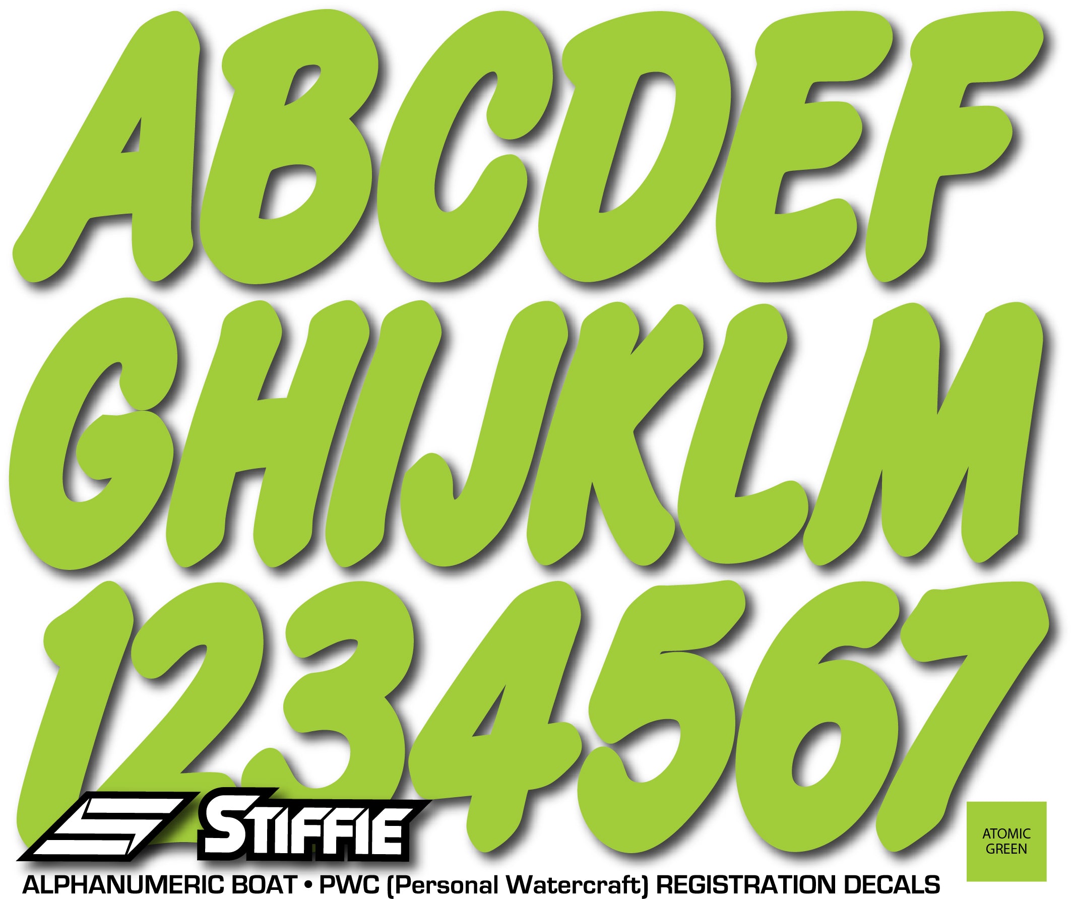 STIFFIE Whip-One Atomic Green 3" Alpha-Numeric Registration Identification Numbers Stickers Decals for Boats & Personal Watercraft