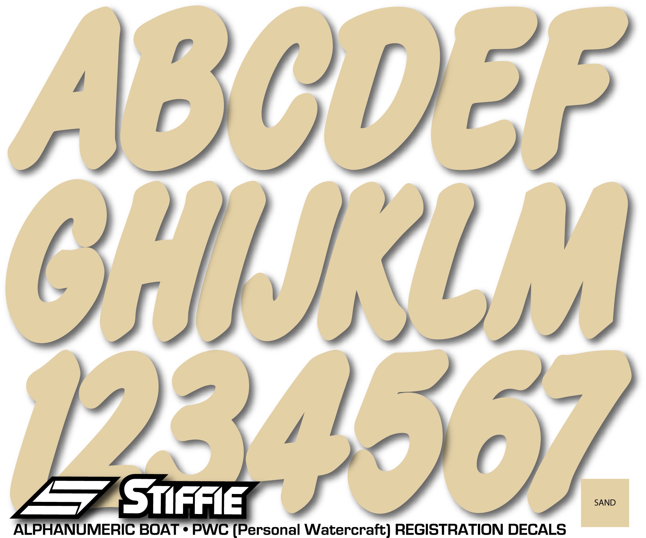 STIFFIE Whip-One Sand 3" Alpha-Numeric Registration Identification Numbers Stickers Decals for Boats & Personal Watercraft