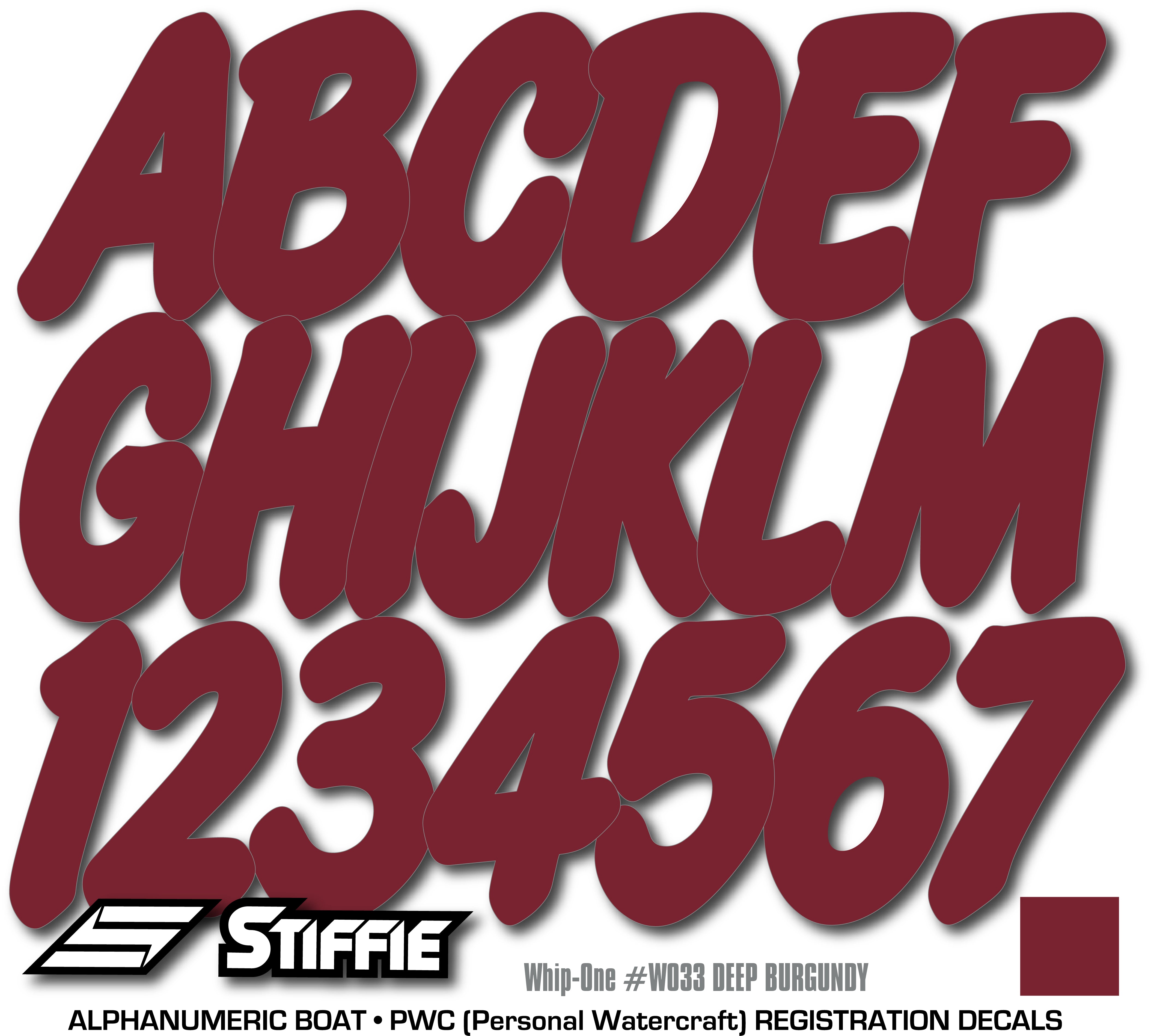 Stiffie Whip-One Lava Red Super Sticky 3" Alpha Numeric Registration Identification Numbers Stickers Decals for Sea-Doo Spark, Inflatable Boats, Ribs, Hypalon/PVC, PWC and Boats