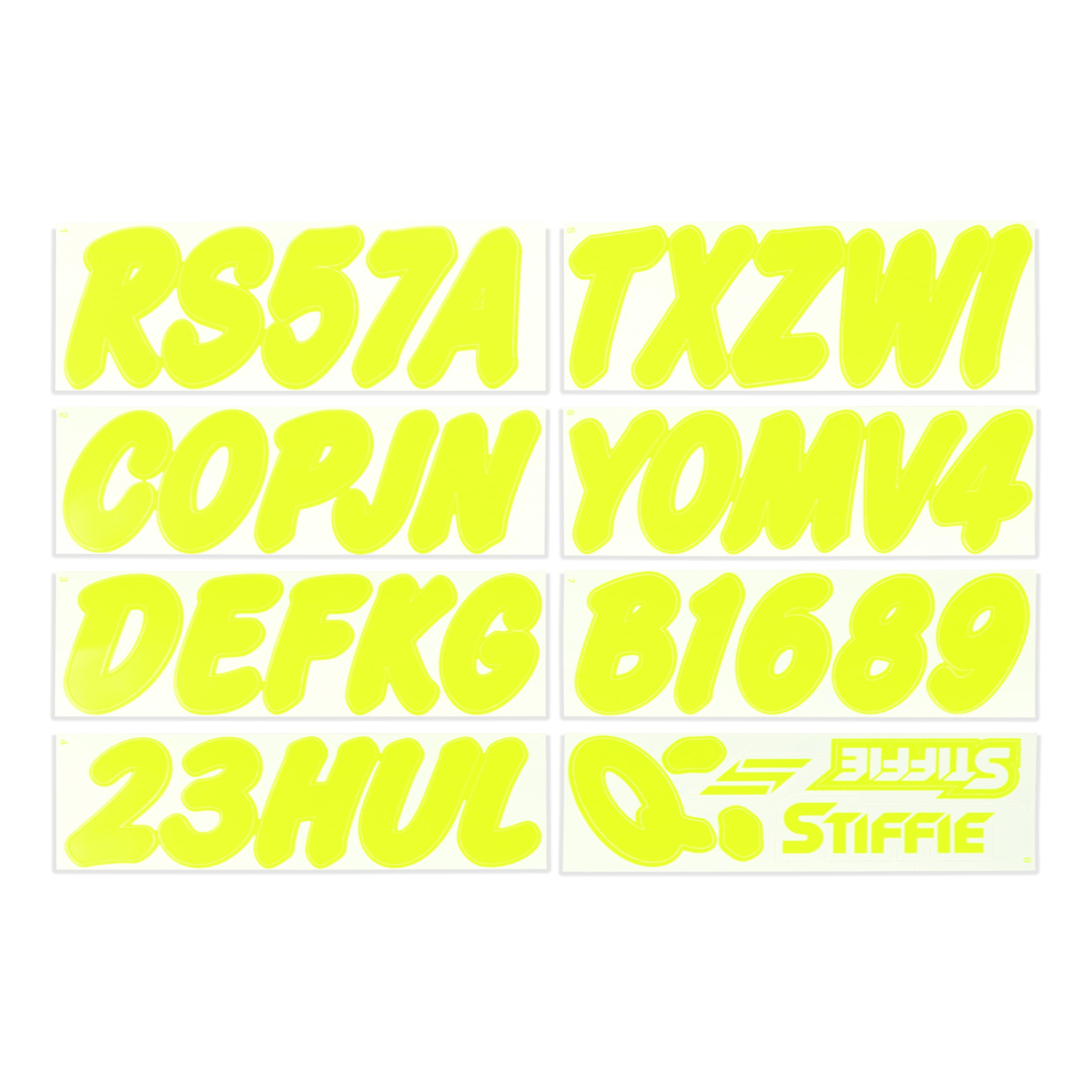 Stiffie Whip-One Day Glow Yellow Super Sticky 3" Alpha Numeric Registration Identification Numbers Stickers Decals for Sea-Doo Spark, Inflatable Boats, Ribs, Hypalon/PVC, PWC and Boats