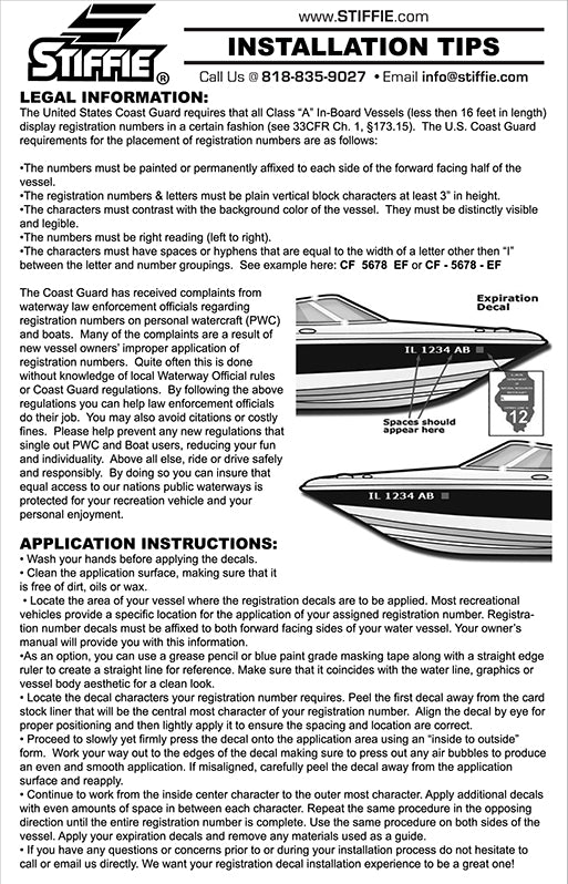 STIFFIE Whipline WL111 Boat PWC Numbers Decal Registration Sea-Doo E - Foto 10