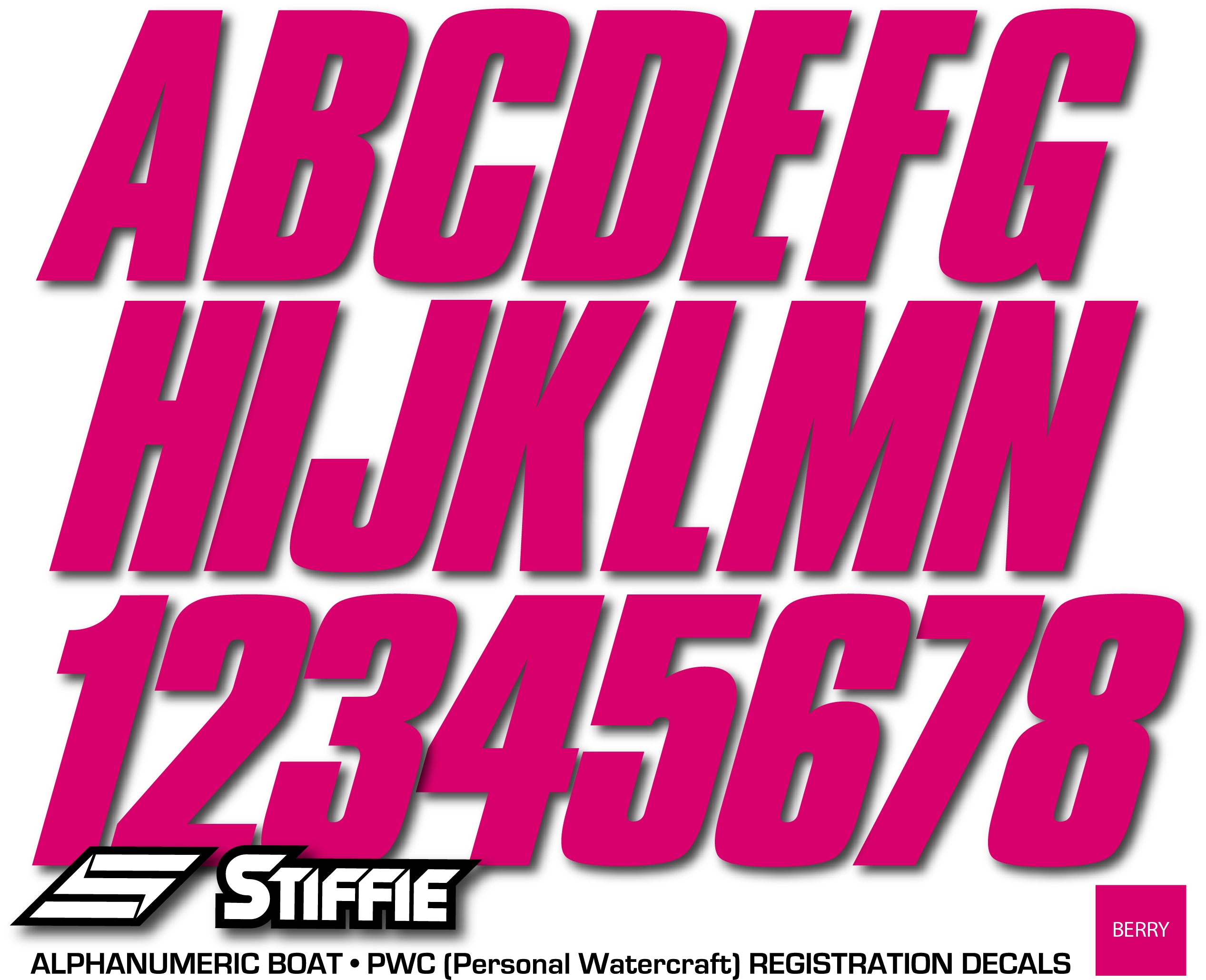 STIFFIE Shift Berry 3" ID Kit Alpha-Numeric Registration Identification Numbers Stickers Decals for Boats & Personal Watercraft