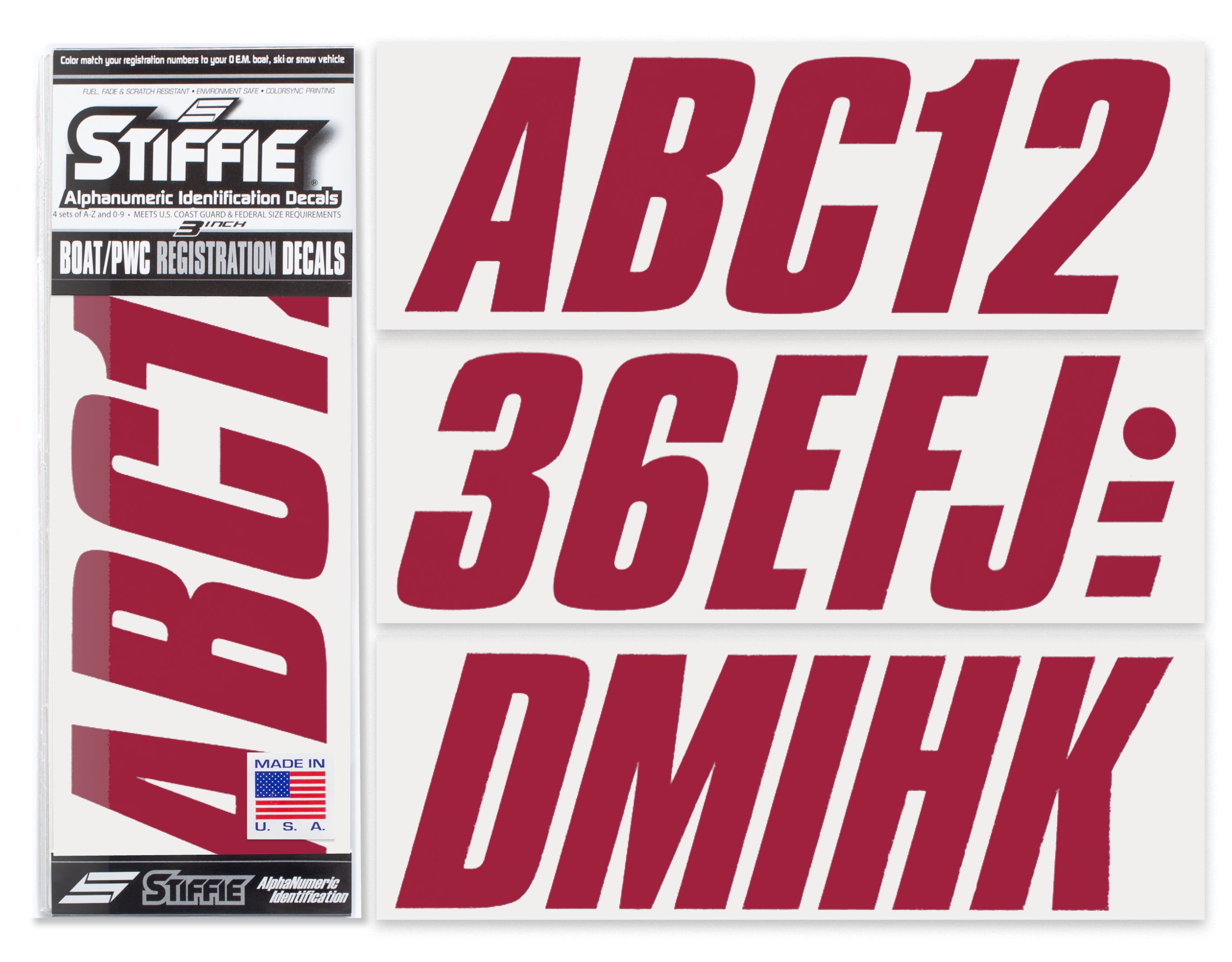 STIFFIE Shift Burgundy 3" ID Kit Alpha-Numeric Registration Identification Numbers Stickers Decals for Boats & Personal Watercraft