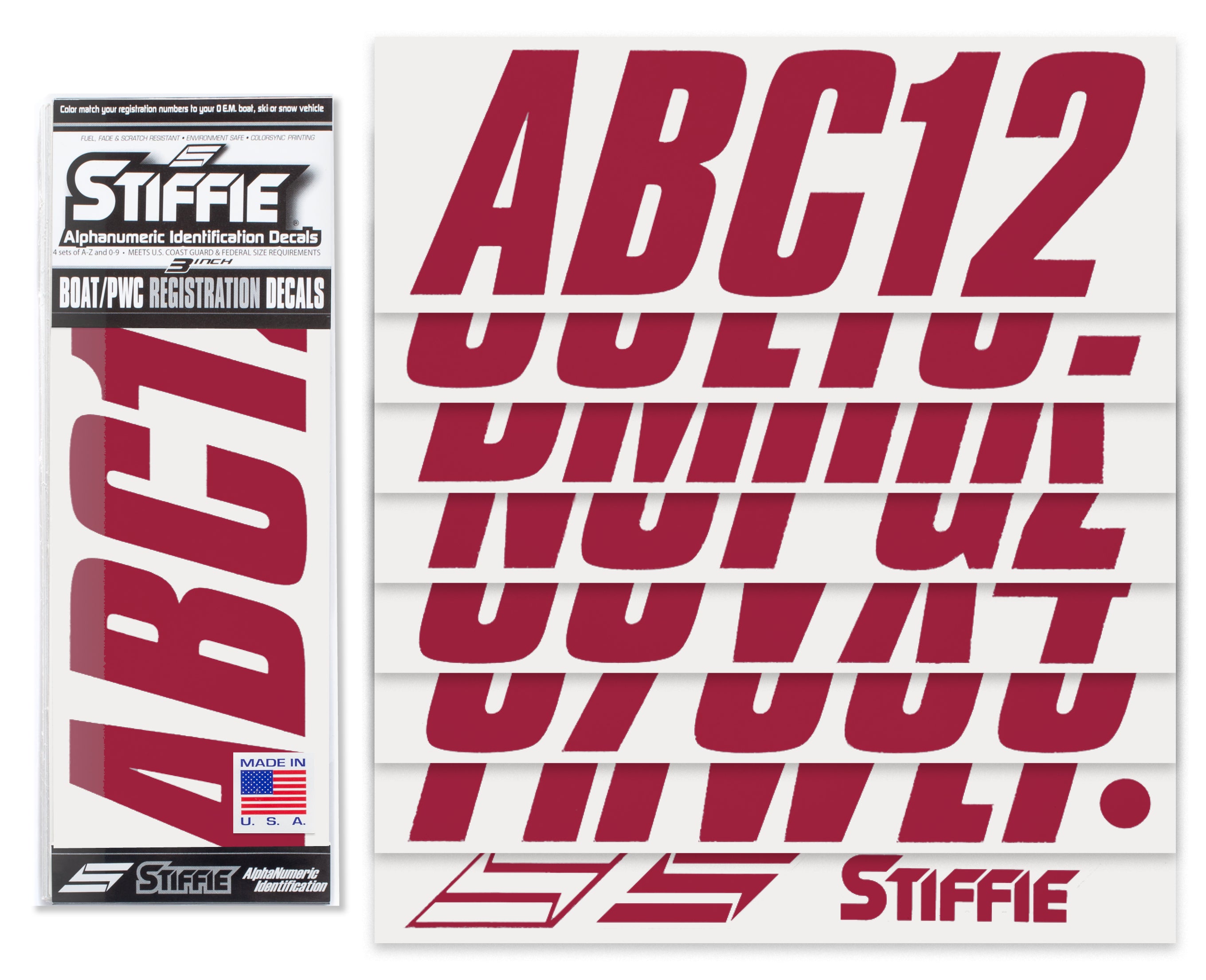 STIFFIE Shift Burgundy 3" ID Kit Alpha-Numeric Registration Identification Numbers Stickers Decals for Boats & Personal Watercraft