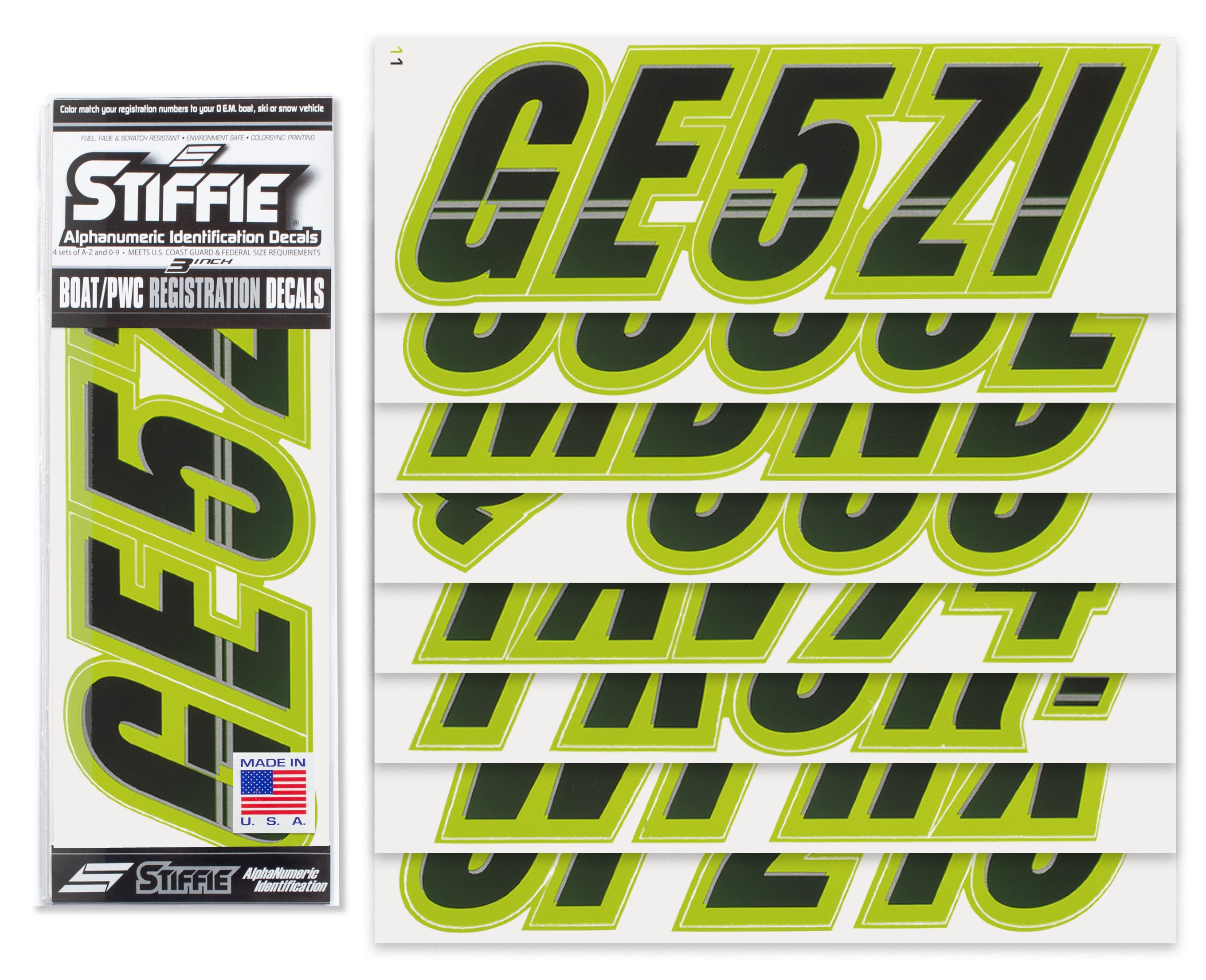 STIFFIE Techtron Black/Jade 3” Boat & PWC Registration Decals • Numbers Letters Stickers