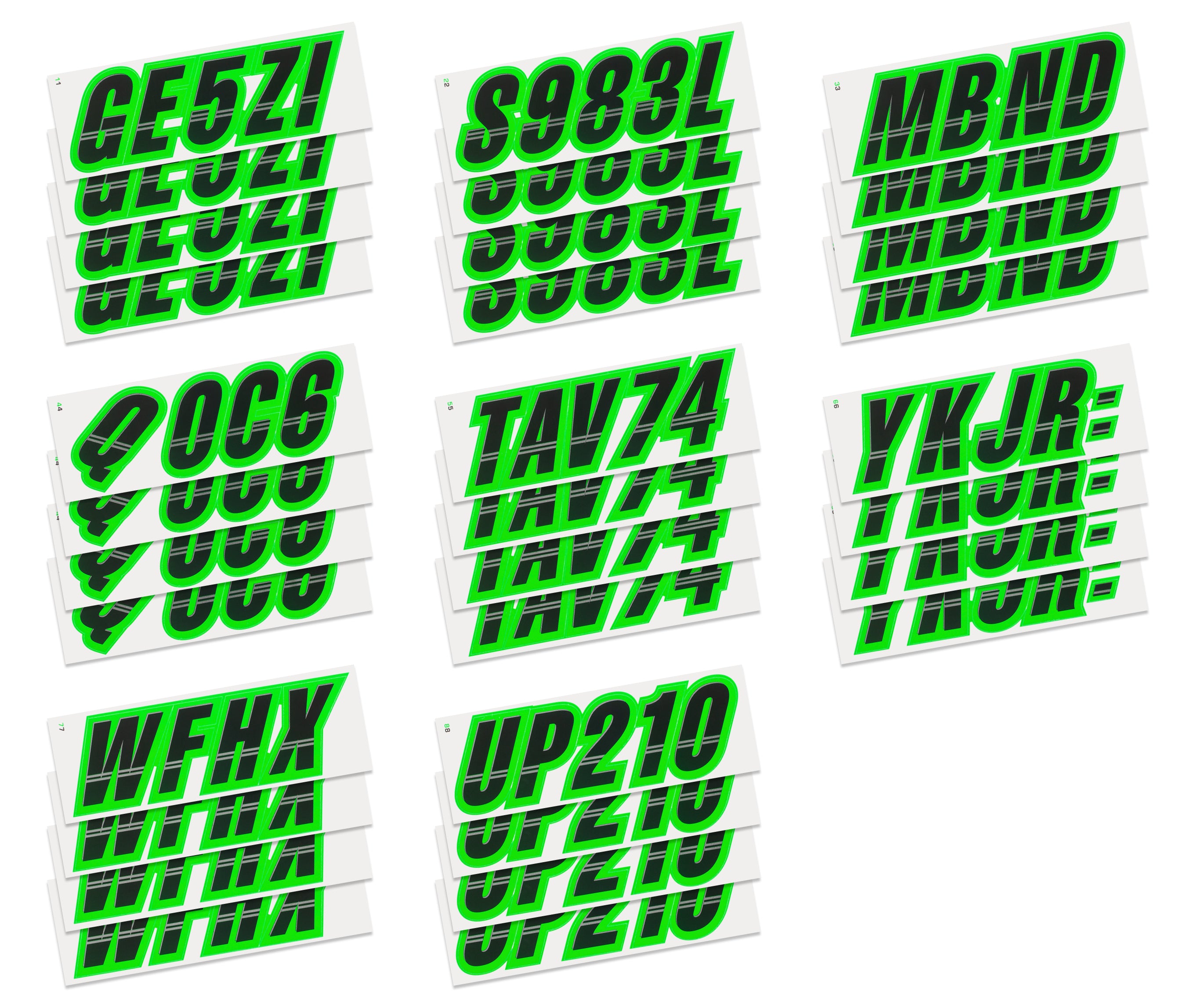 Atv Letters STIFFIE Techtron Black/Electric Green 3” Boat & PWC Registration Decal