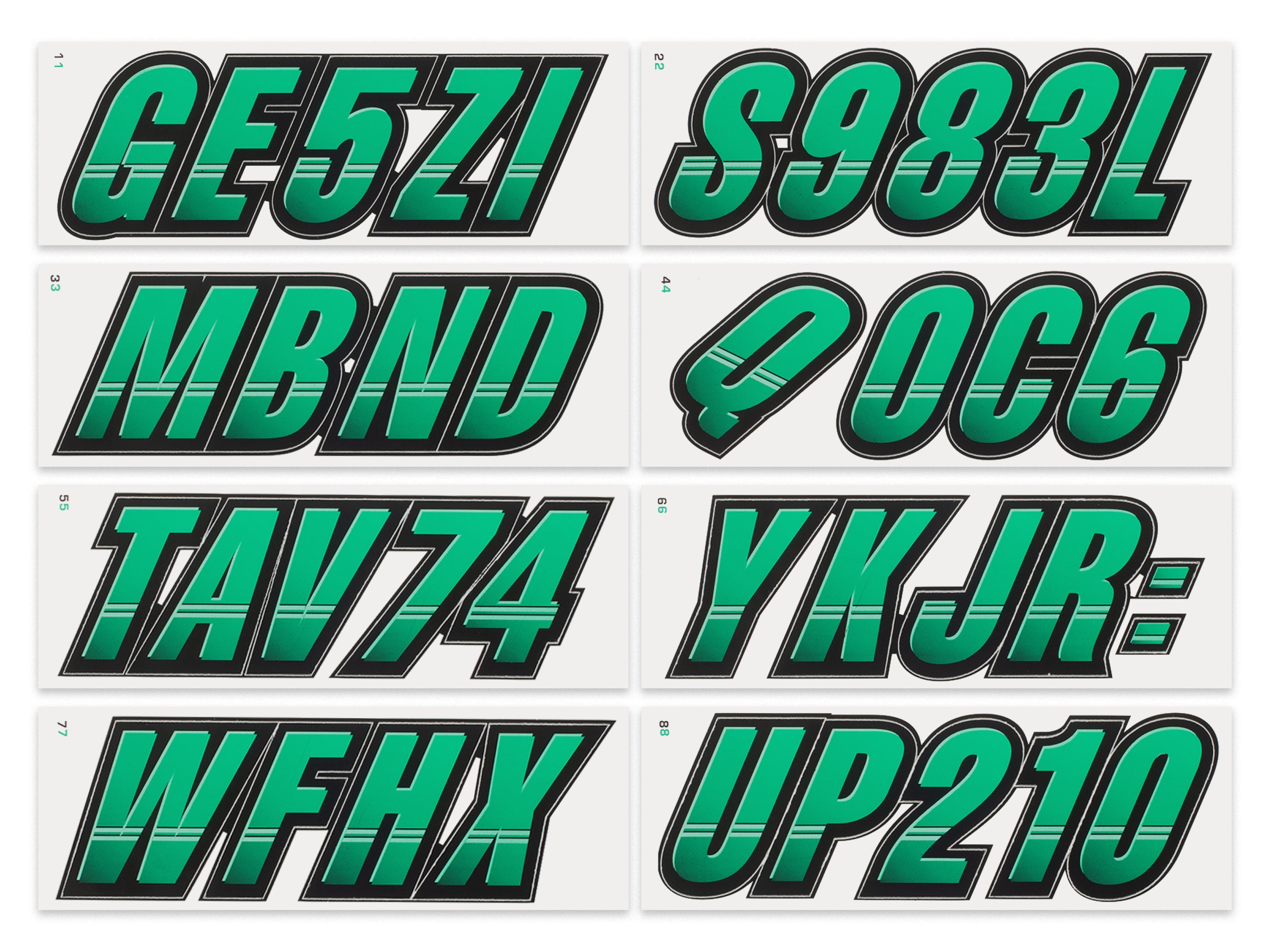 Atv Letters STIFFIE Techtron SeaFoam Green/Black 3” Boat & PWC Registration Decals