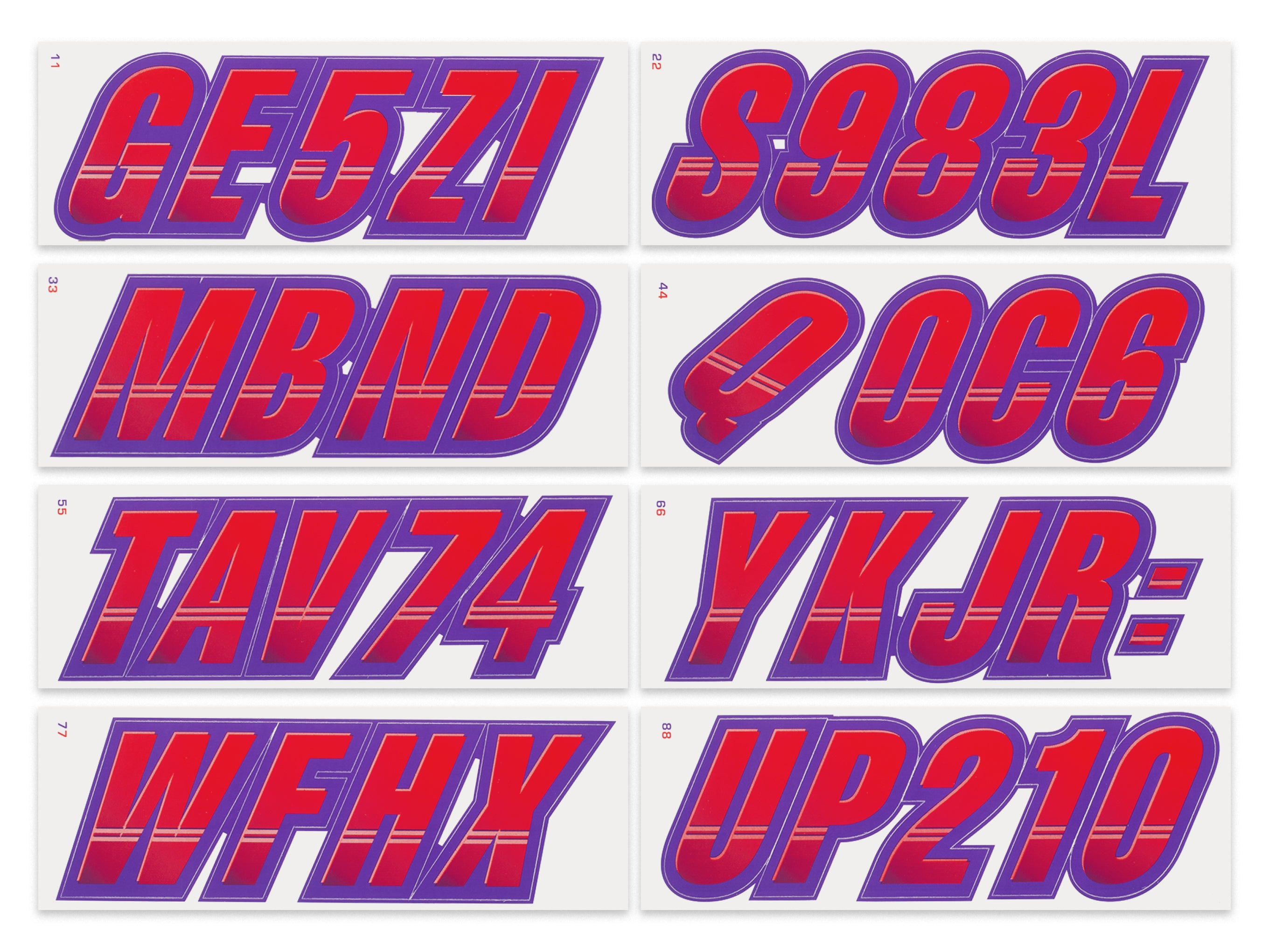 Atv Letters STIFFIE Techtron Red/Purple 3” Boat & PWC Registration Decals • Number