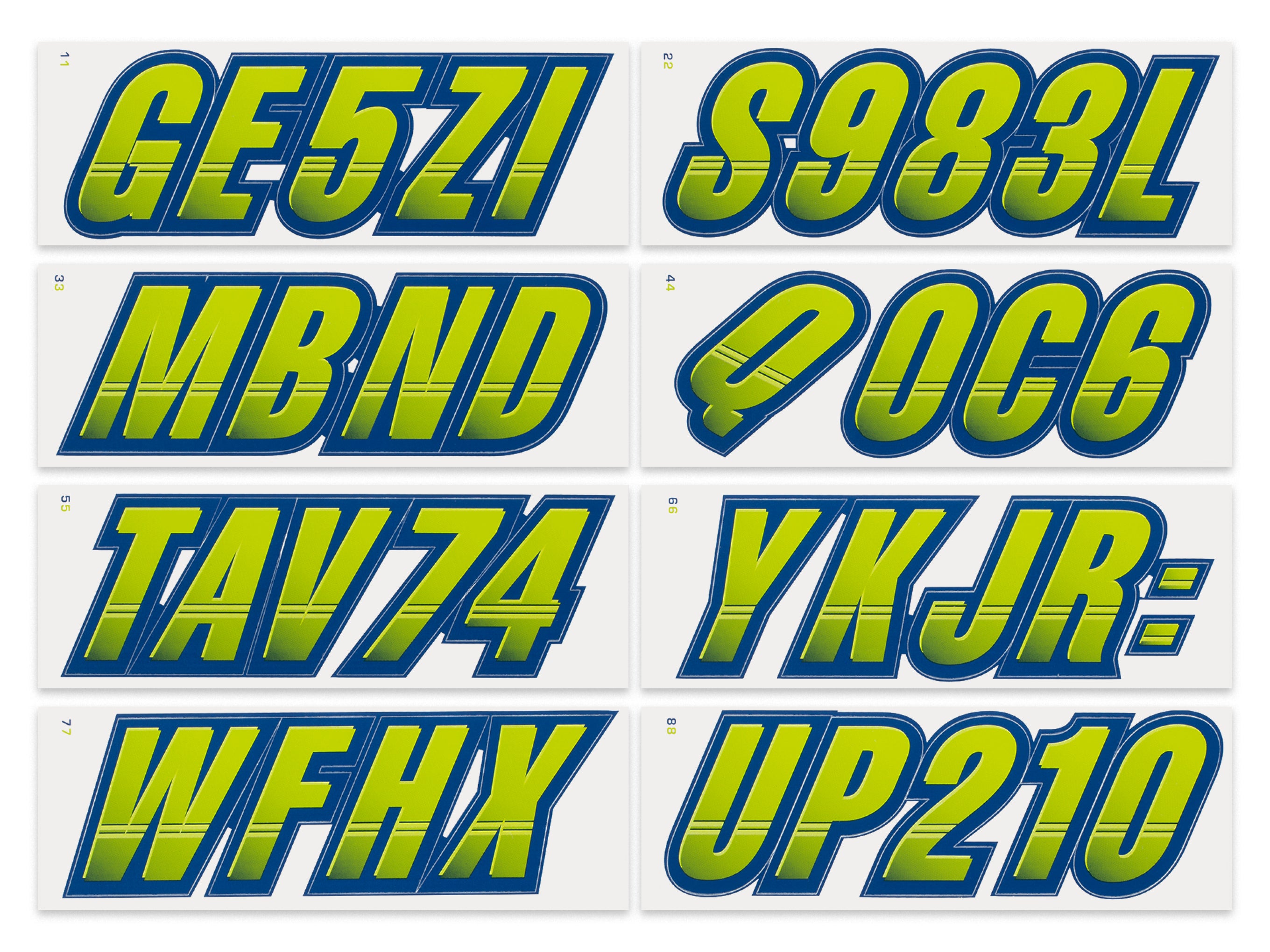 Atv Letters STIFFIE Techtron Atomic Green/Navy 3” Boat & PWC Registration Decals