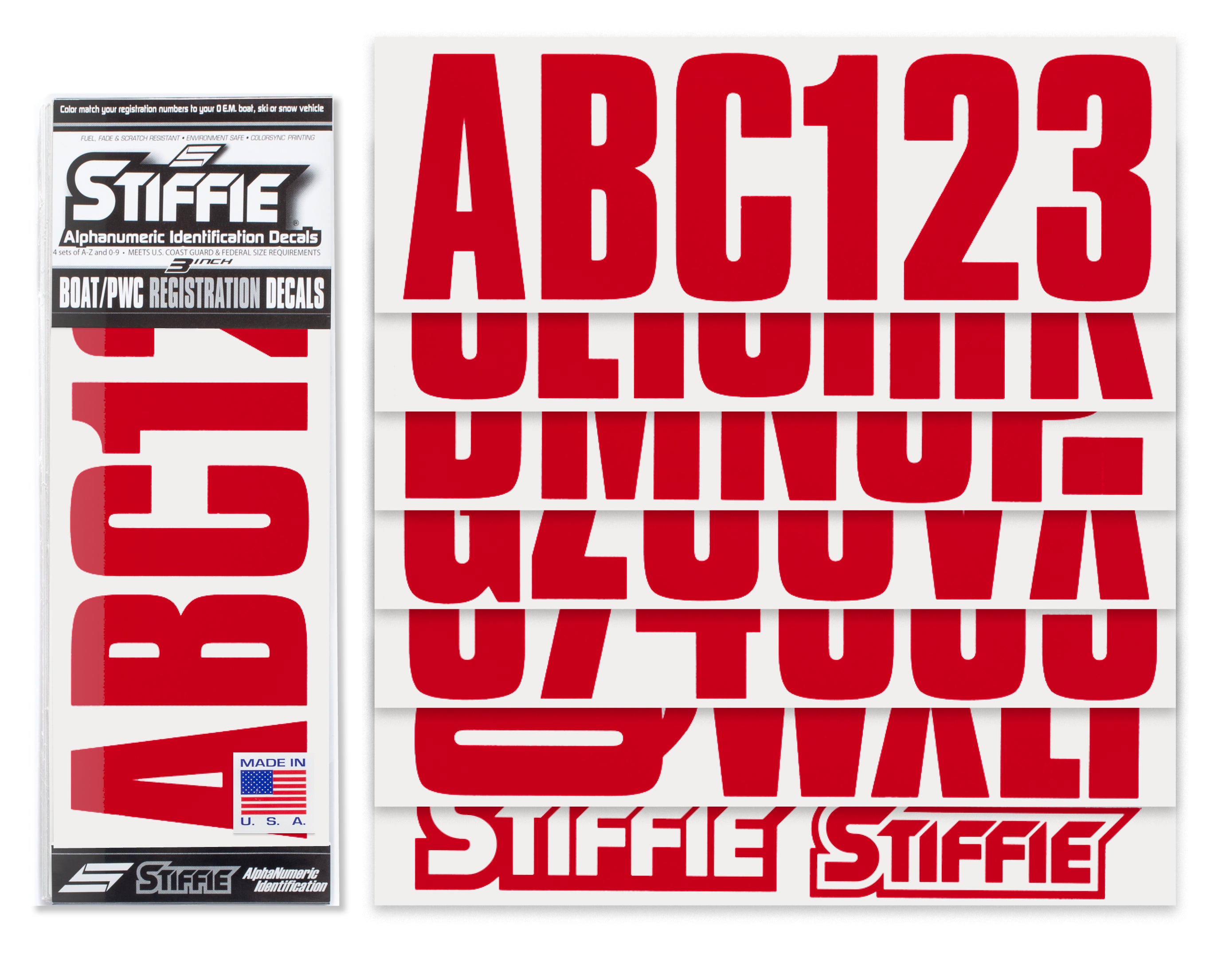 STIFFIE Uniline Red 3" ID Kit Alpha-Numeric Registration Identification Numbers Stickers Decals for Boats & Personal Watercraft