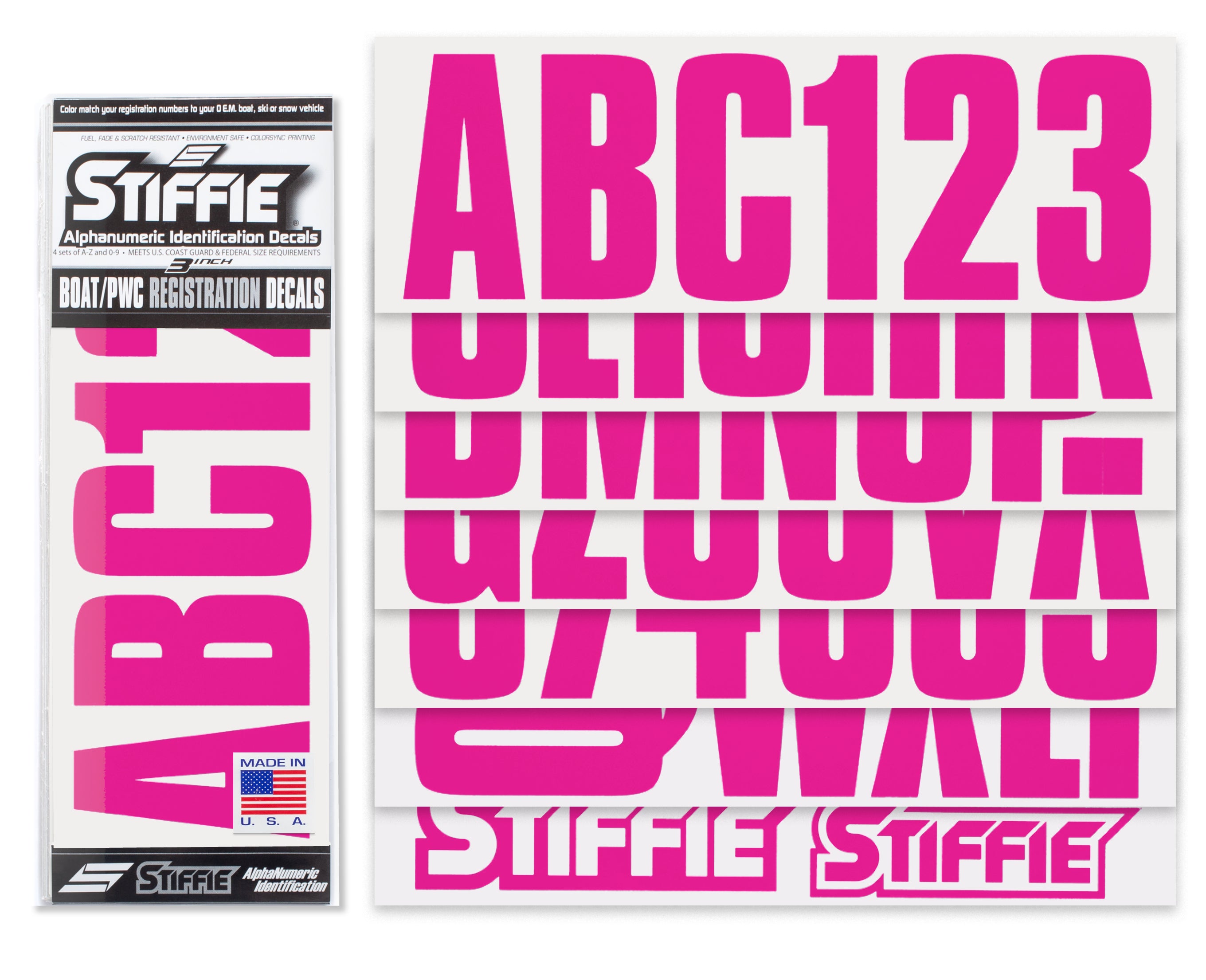 STIFFIE Uniline Berry 3" ID Kit Alpha-Numeric Registration Identification Numbers Stickers Decals for Boats & Personal Watercraft