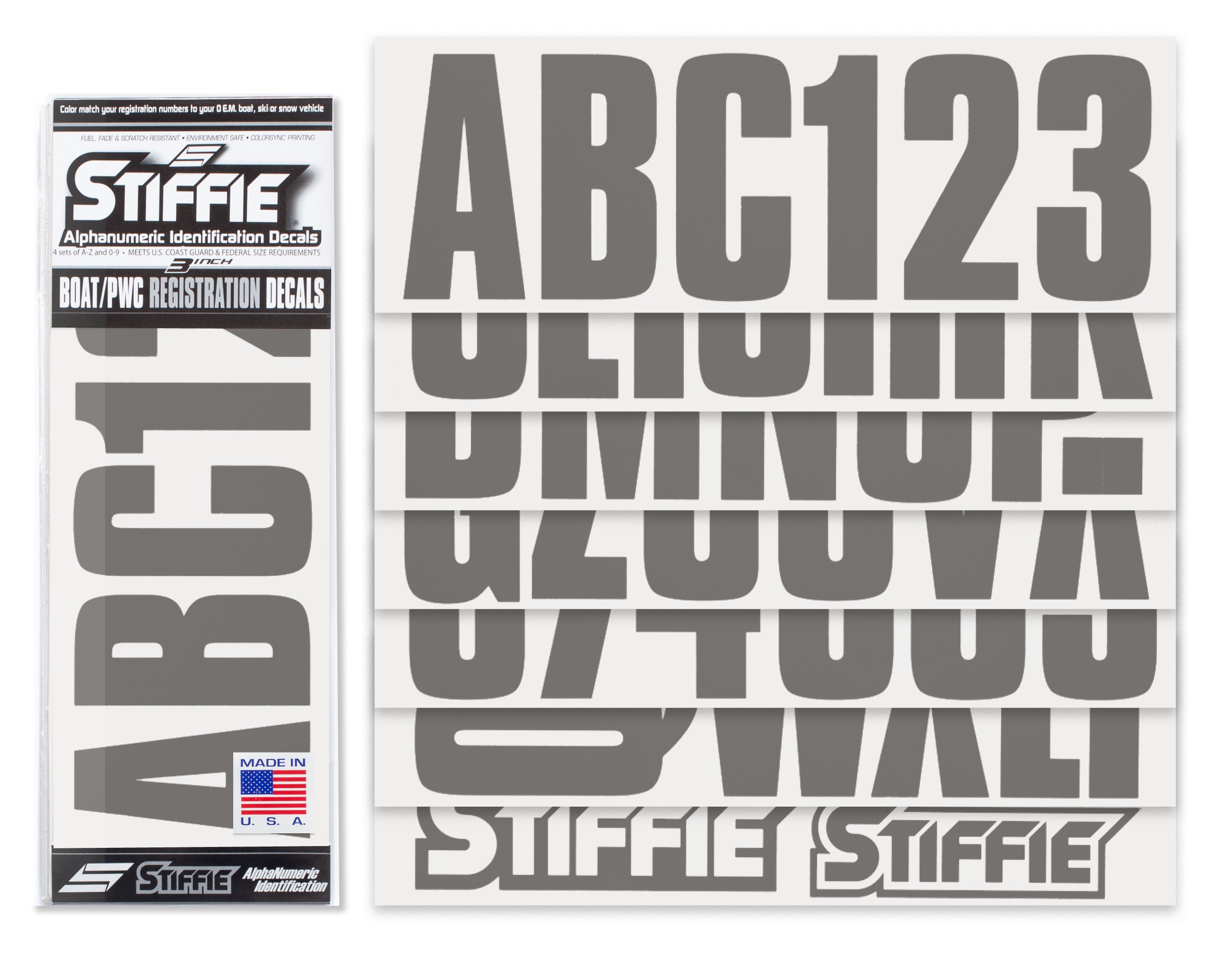 STIFFIE Uniline Carbon 3" ID Kit Alpha-Numeric Registration Identification Numbers Stickers Decals for Boats & Personal Watercraft